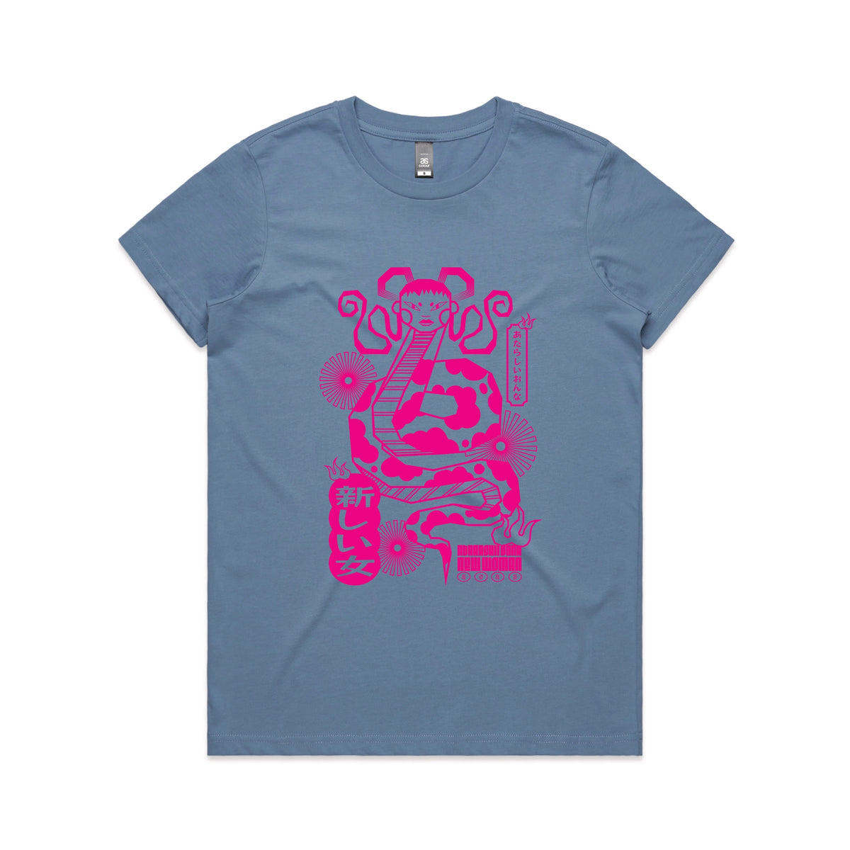 Carolina Blue fitted womens t-shirt with Lady Snake graphic by Lonely Kids Club