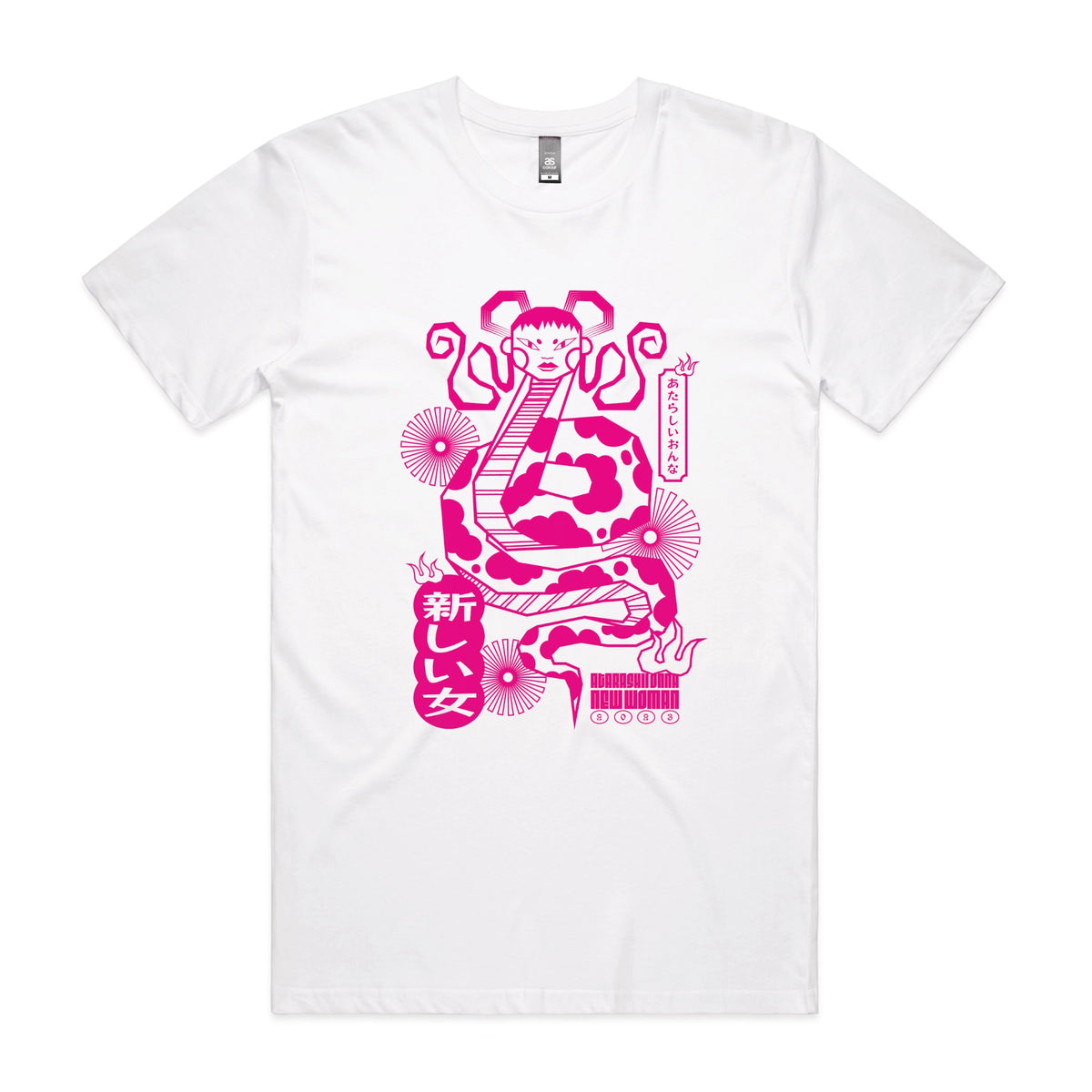 White unisex t-shirt with Lady Snake graphic by Lonely Kids Club