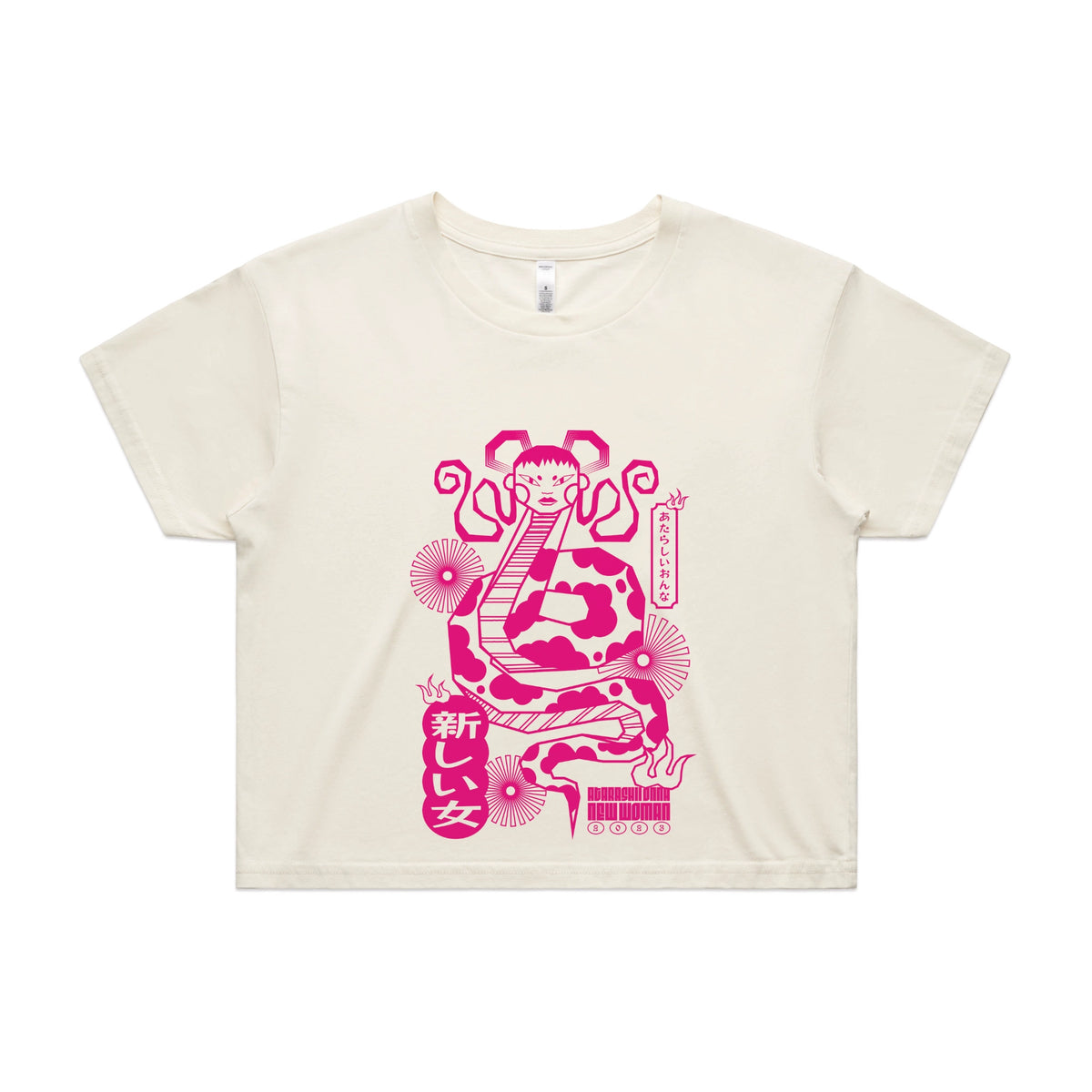Ecru crop top with Lady Snake graphic by Lonely Kids Club