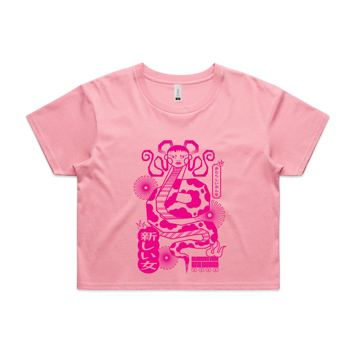 Bubblegum crop top with Lady Snake graphic by Lonely Kids Club