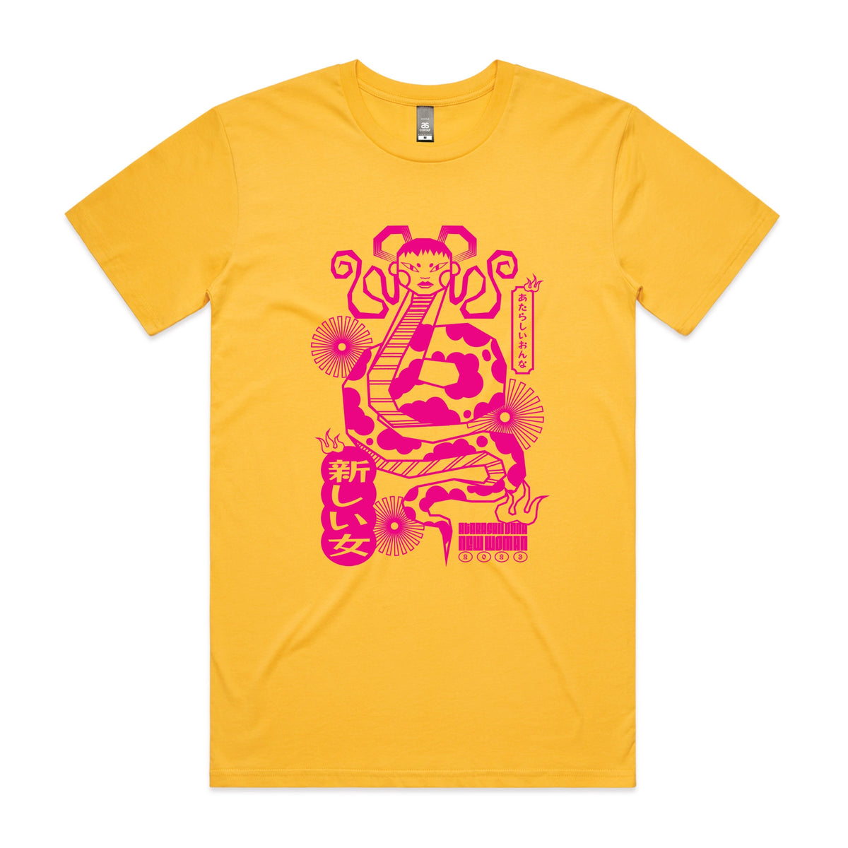 Yellow unisex t-shirt with Lady Snake graphic by Lonely Kids Club