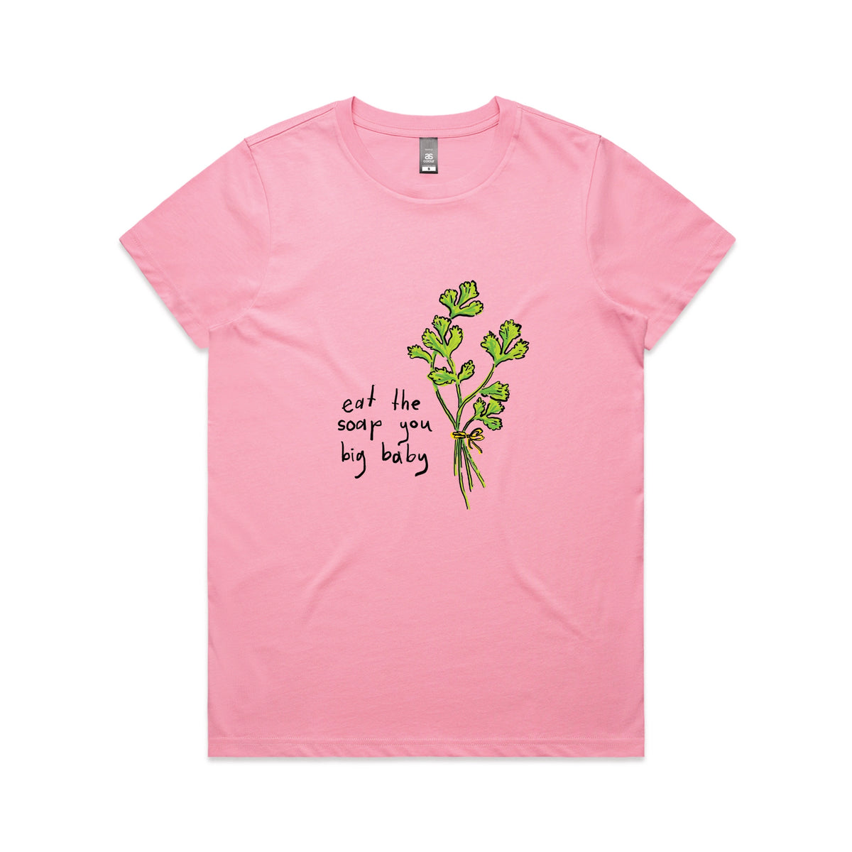 Bubblegum fitted womens t-shirt with Eat The Soap graphic by Lonely Kids Club