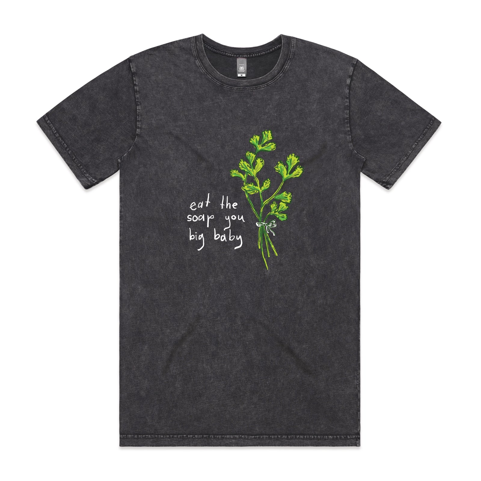 Acid Wash unisex t-shirt with Eat The Soap graphic by Lonely Kids Club
