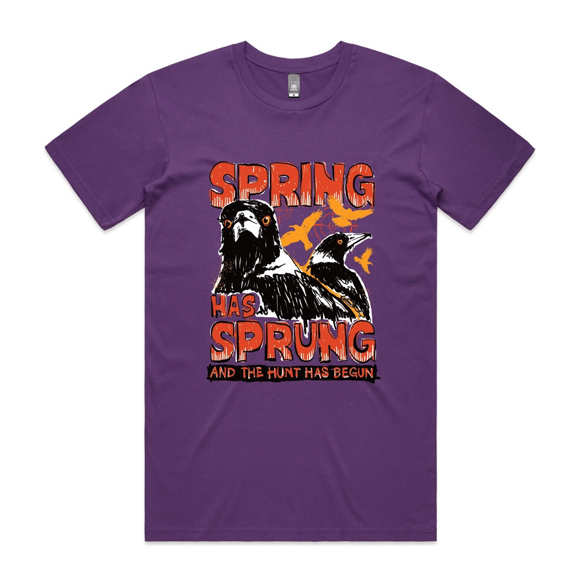 Purple unisex t-shirt with Spring Has Sprung graphic by Lonely Kids Club