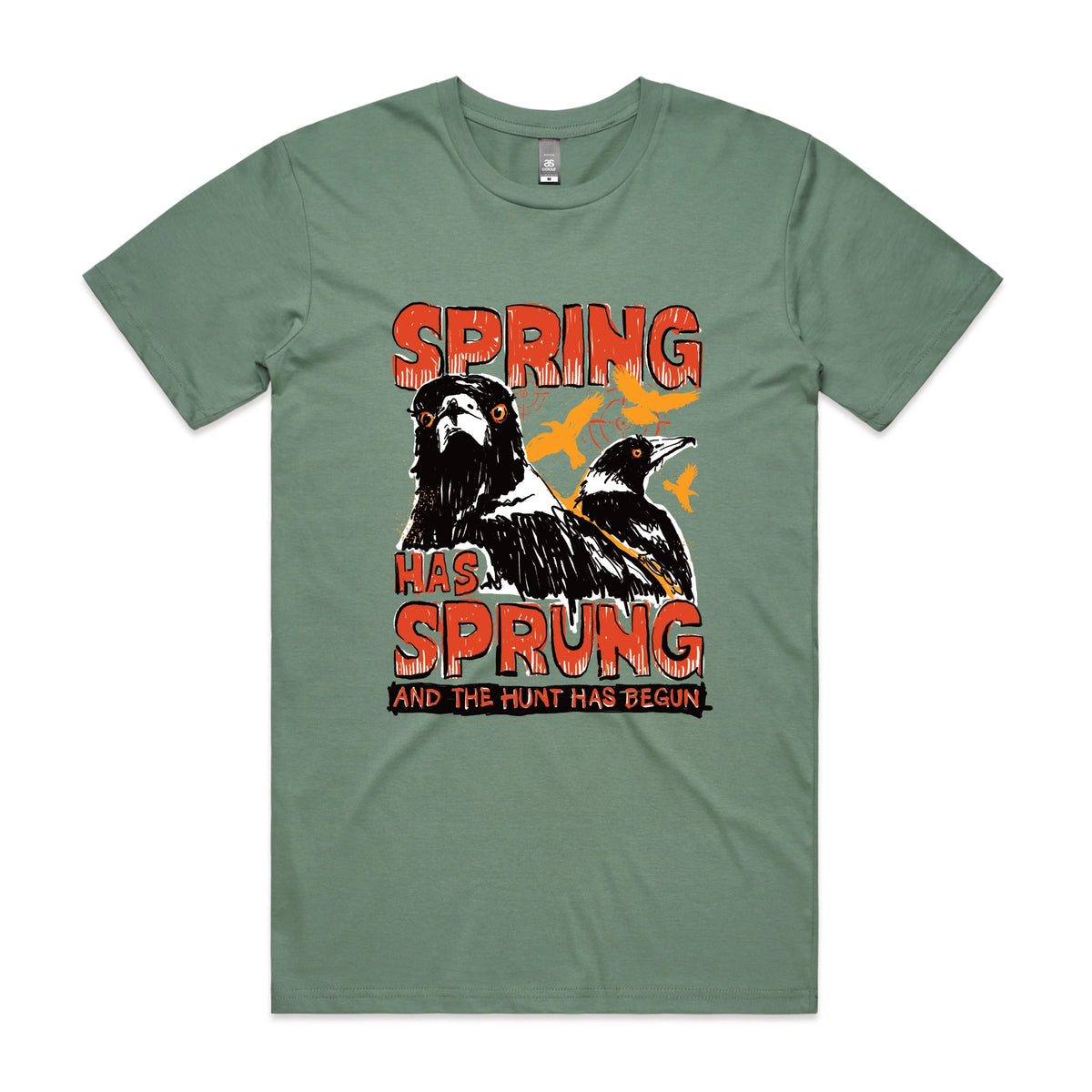 Sage unisex t-shirt with Spring Has Sprung graphic by Lonely Kids Club