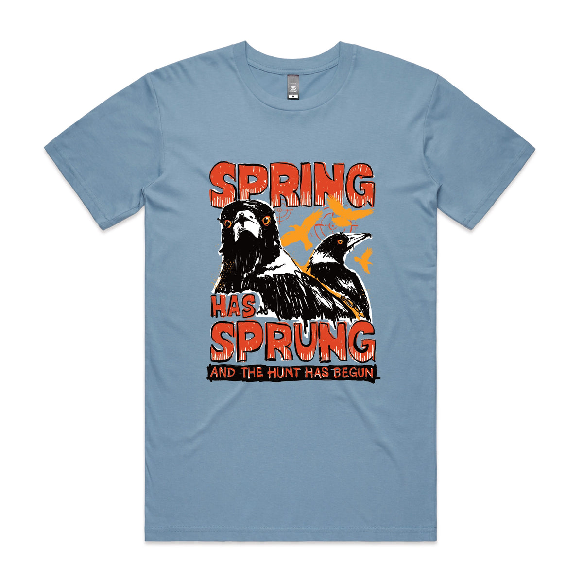 Carolina Blue unisex t-shirt with Spring Has Sprung graphic by Lonely Kids Club