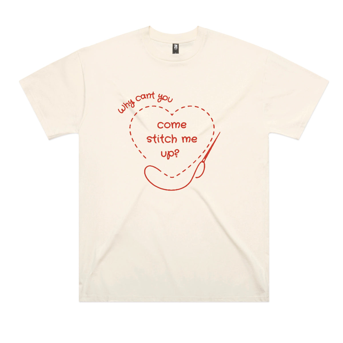 Ecru oversized t-shirt with Stitch Me Up graphic by Lonely Kids Club