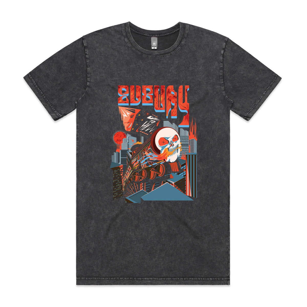 Acid Wash unisex t-shirt with Subway Goes To Hell graphic by Lonely Kids Club