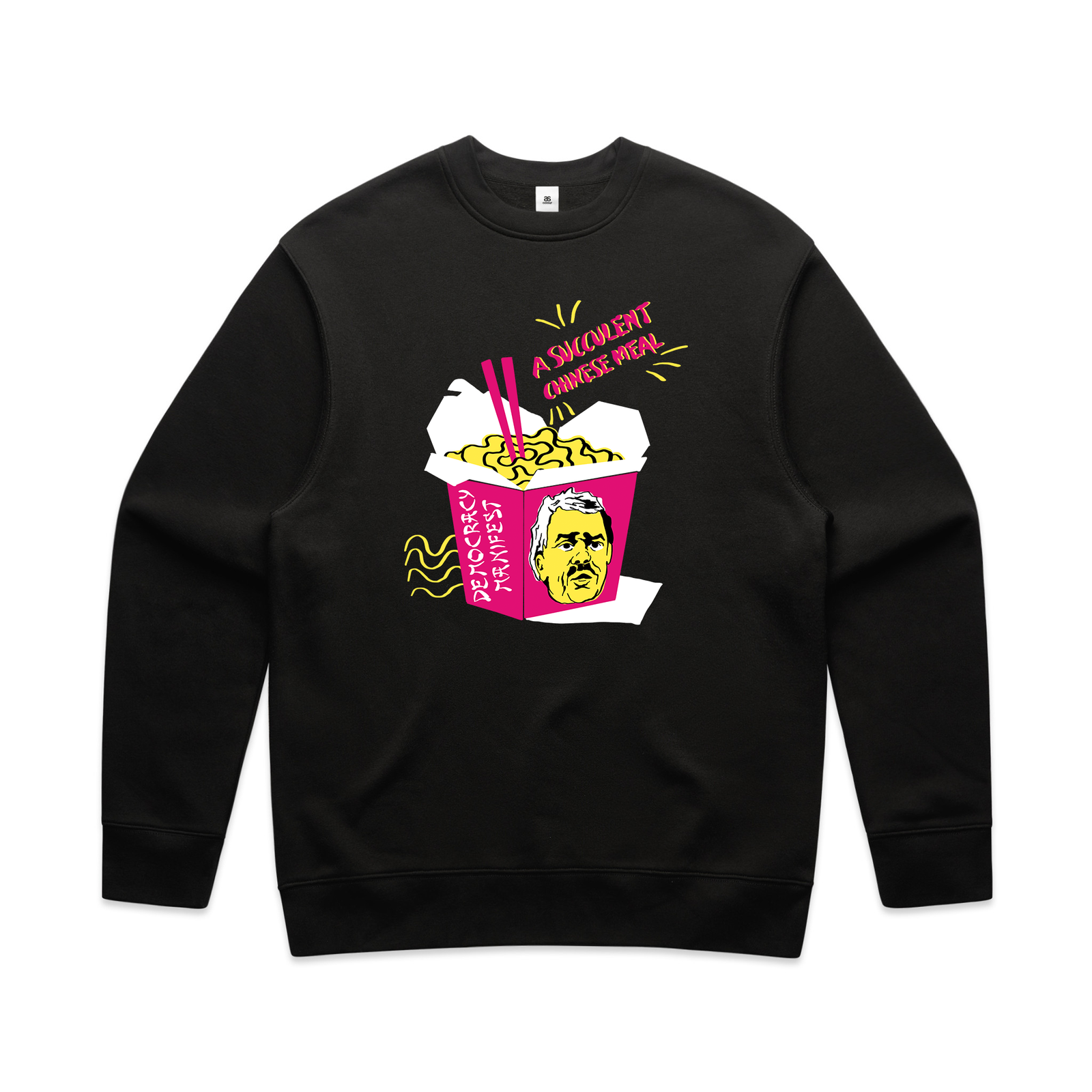 Black oversized jumper with Succulent Chinese Meal Jumper graphic by Lonely Kids Club