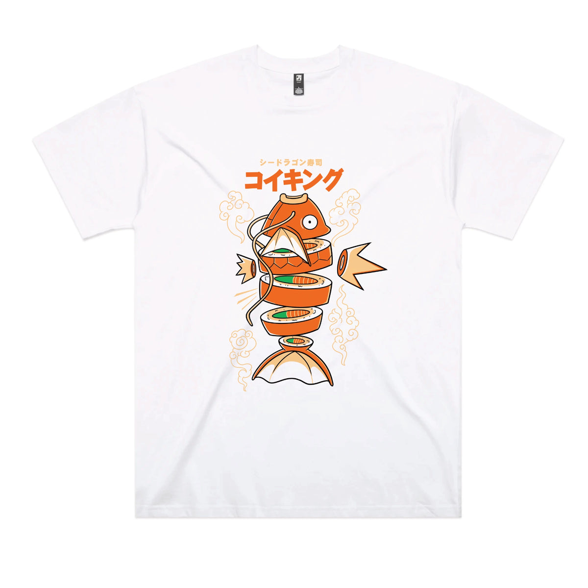 White oversized t-shirt with Sushi Karp graphic by Lonely Kids Club