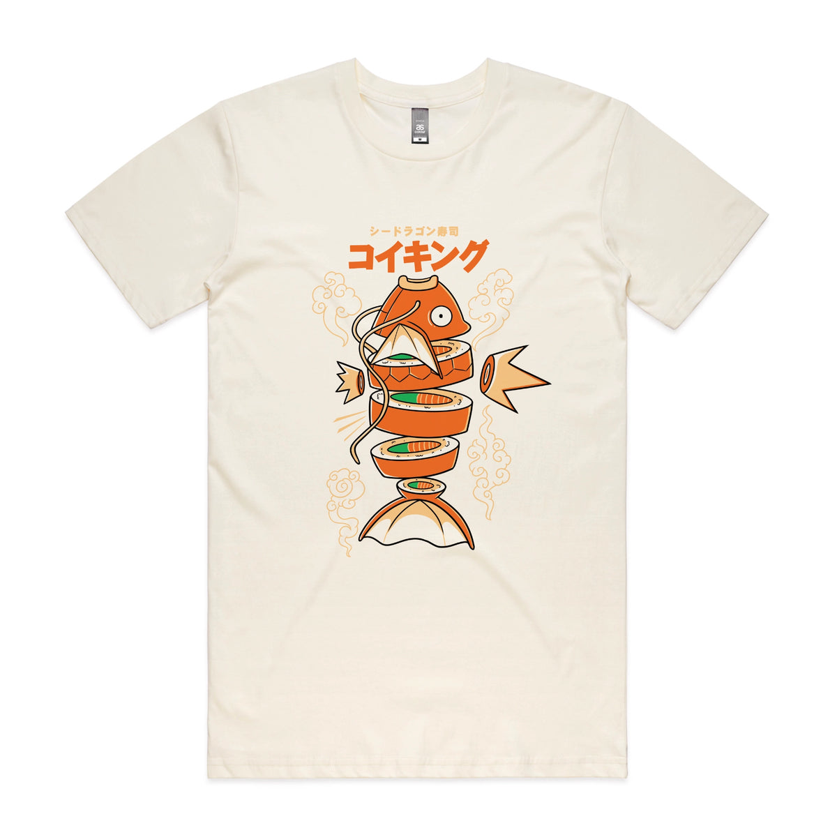 Ecru unisex t-shirt with Sushi Karp graphic by Lonely Kids Club