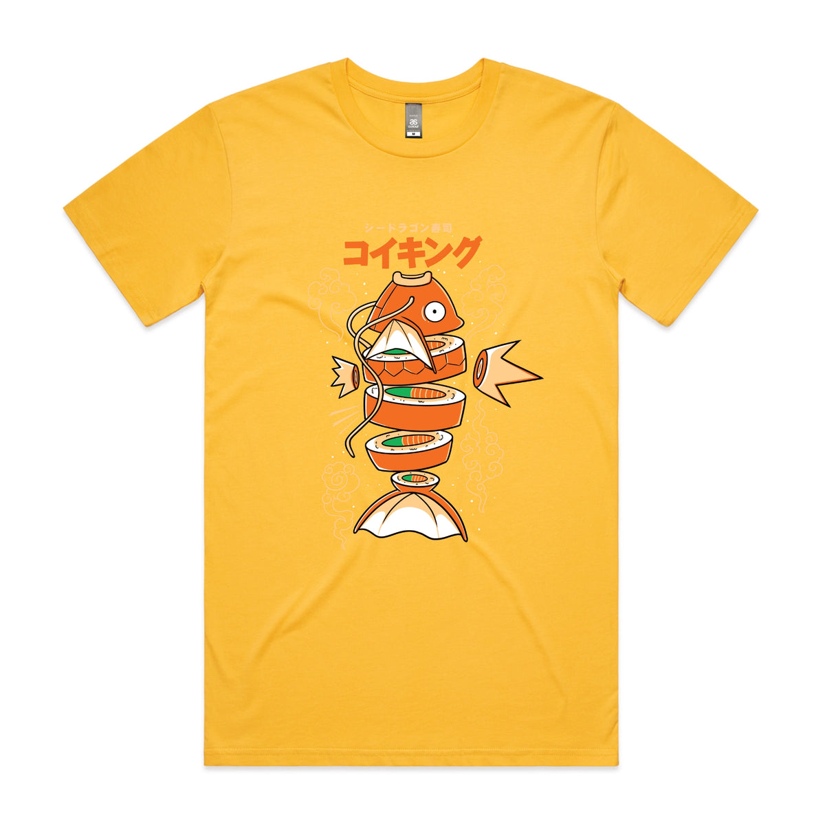 Yellow unisex t-shirt with Sushi Karp graphic by Lonely Kids Club
