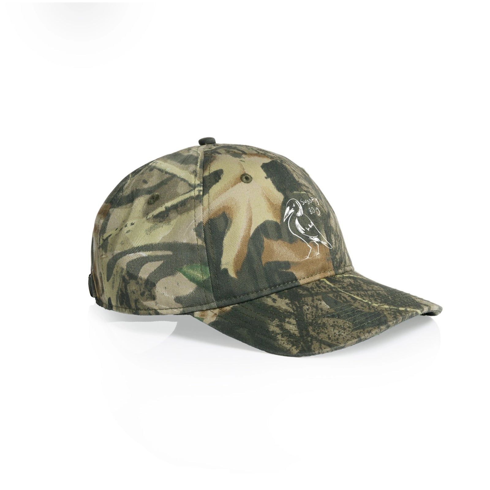 Camouflage classic cap with Swoopy Boy Hat graphic by Lonely Kids Club