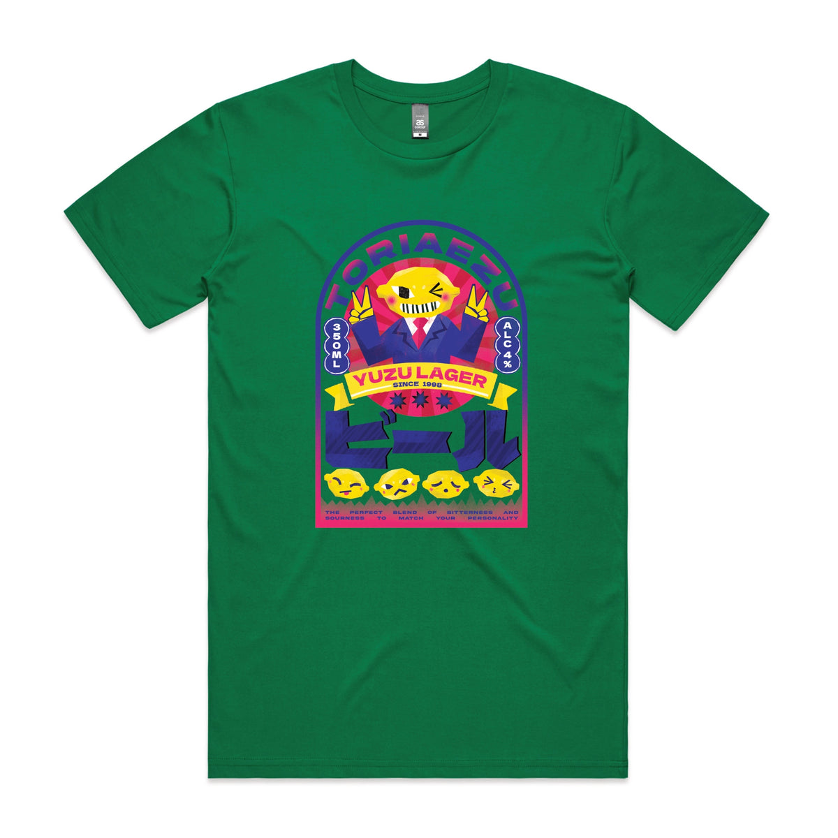 Green unisex t-shirt with Toriaezu graphic by Lonely Kids Club