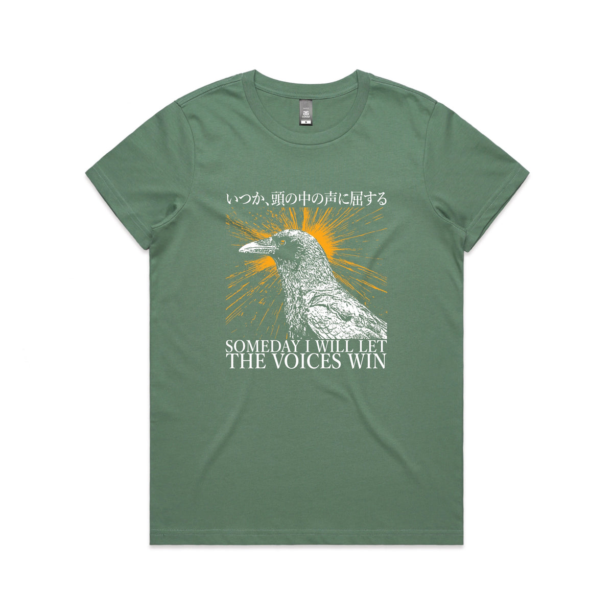 Sage fitted womens t-shirt with Let The Voices Win graphic by Lonely Kids Club