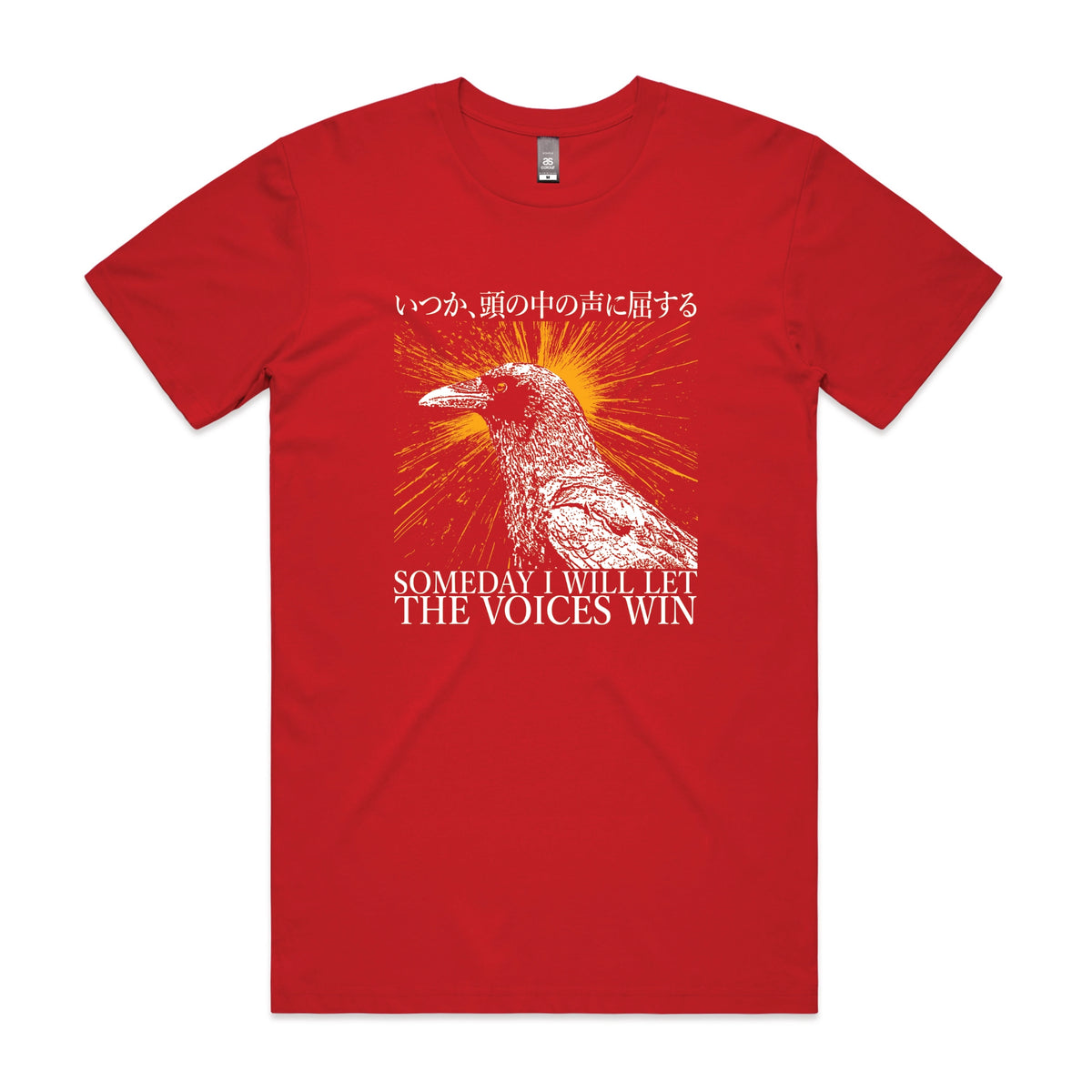 Red unisex t-shirt with Let The Voices Win graphic by Lonely Kids Club