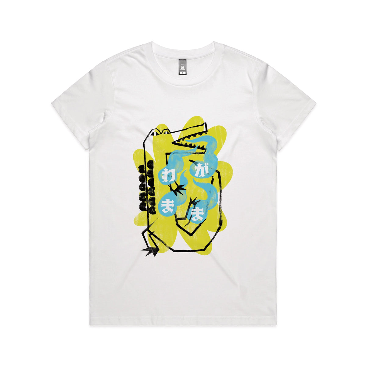 White fitted womens t-shirt with Wagamama graphic by Lonely Kids Club