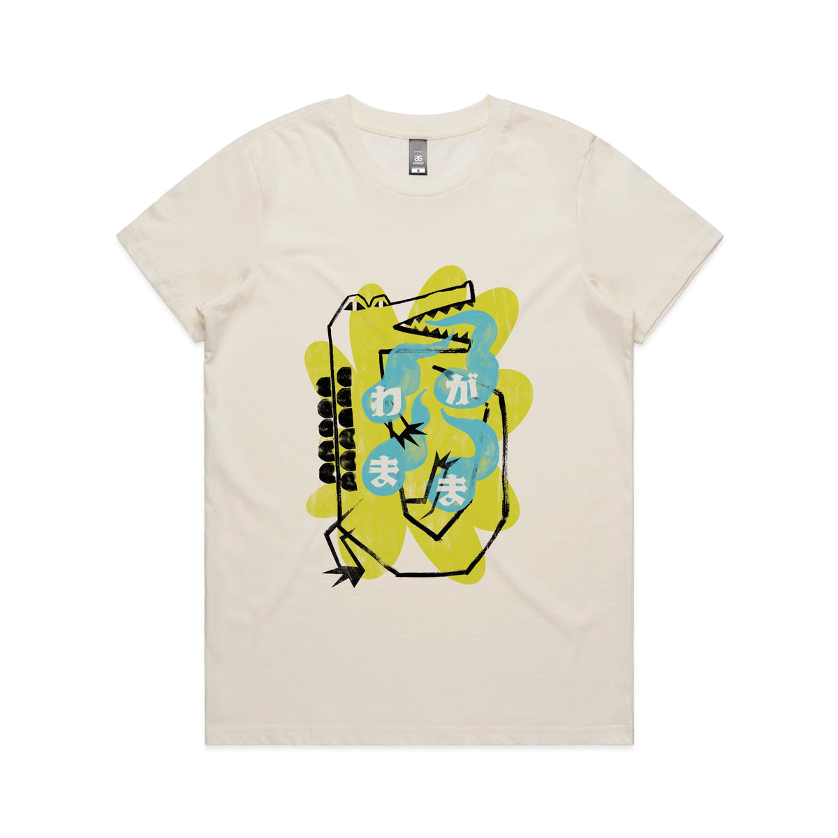 Ecru fitted womens t-shirt with Wagamama graphic by Lonely Kids Club
