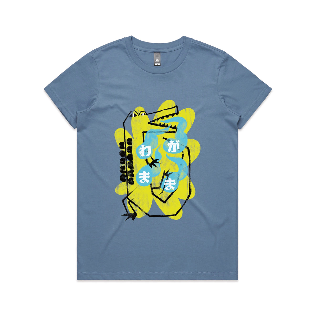 Carolina Blue fitted womens t-shirt with Wagamama graphic by Lonely Kids Club