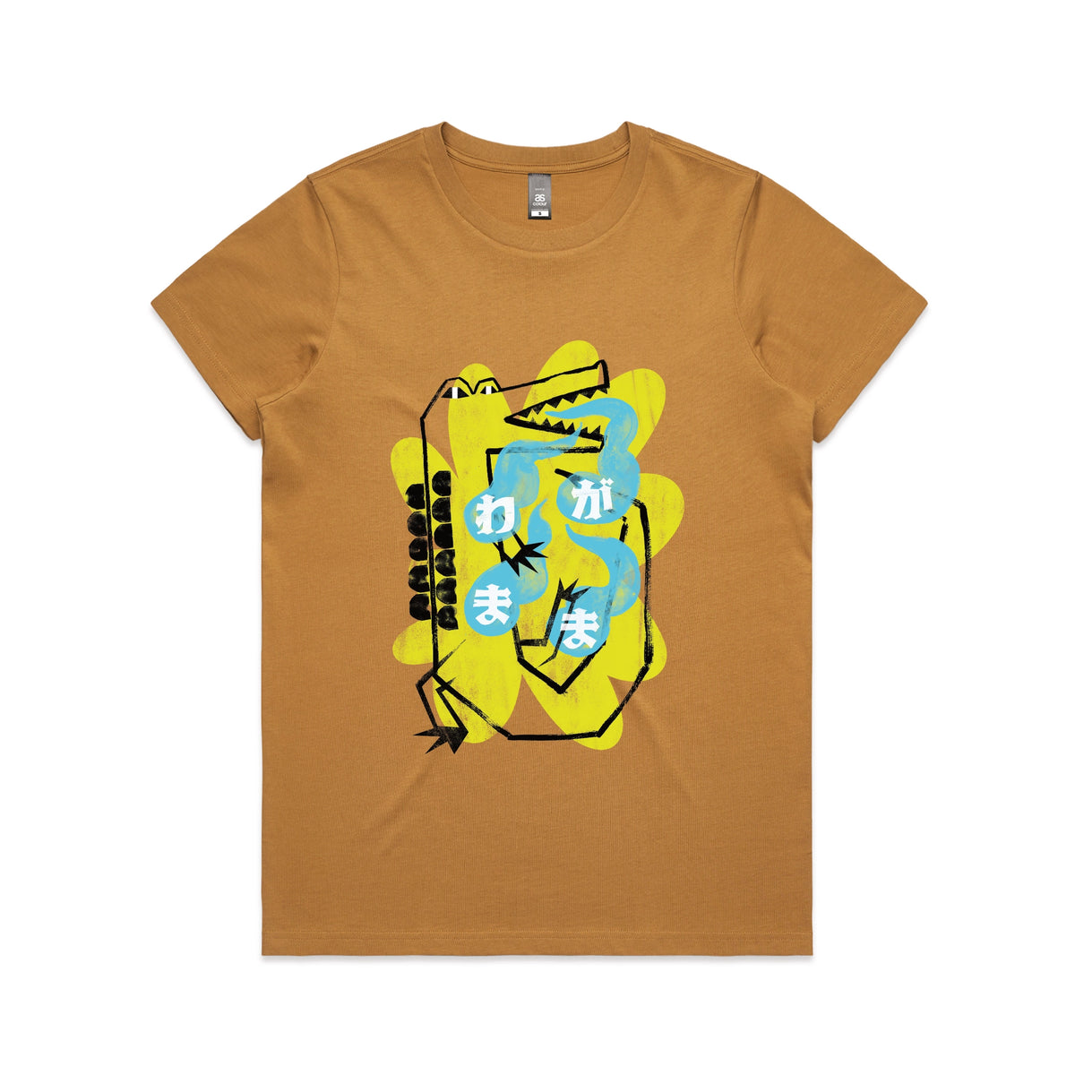 Camel fitted womens t-shirt with Wagamama graphic by Lonely Kids Club