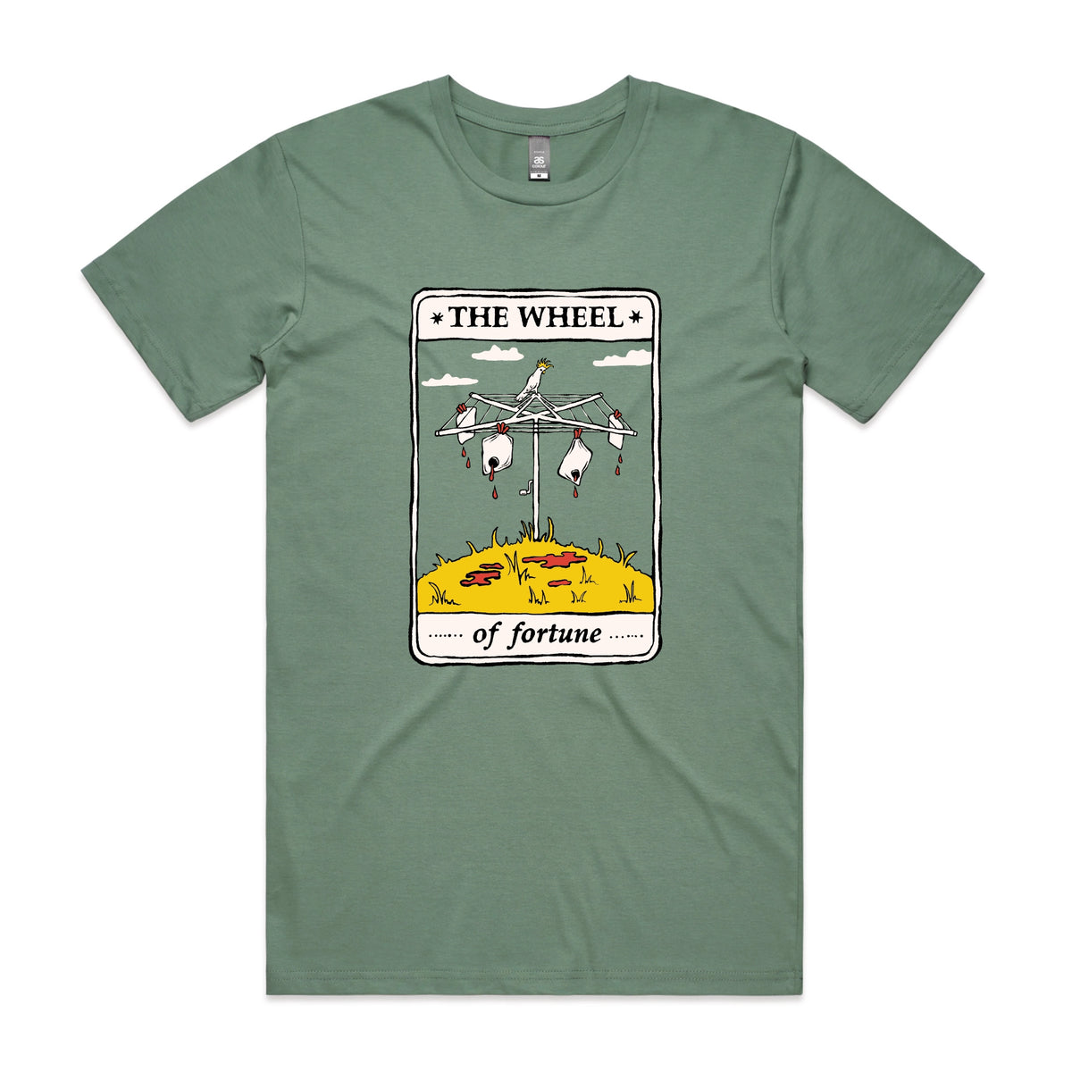 Sage unisex t-shirt with The Wheel Tarot graphic by Lonely Kids Club