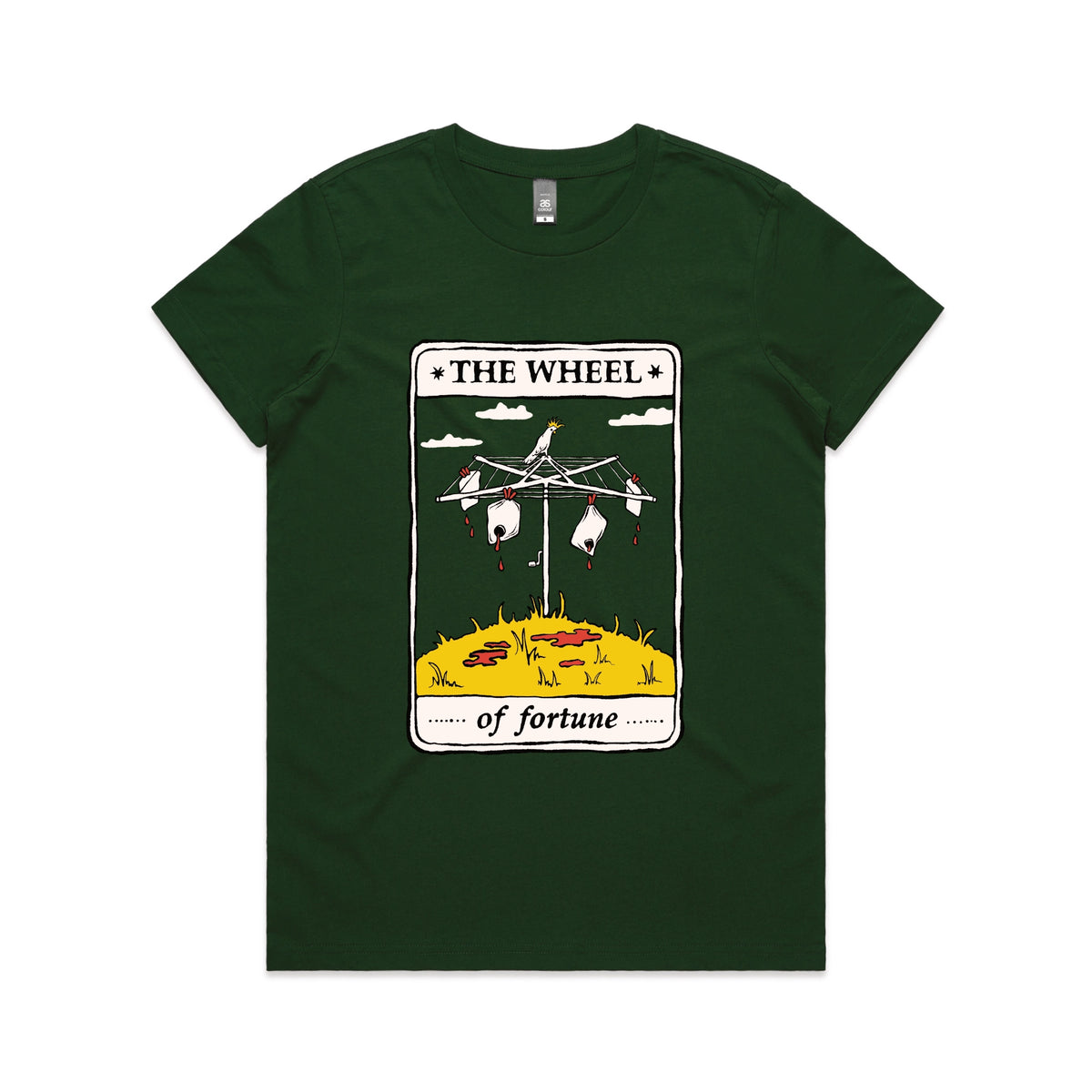 Forest Green fitted womens t-shirt with The Wheel Tarot graphic by Lonely Kids Club