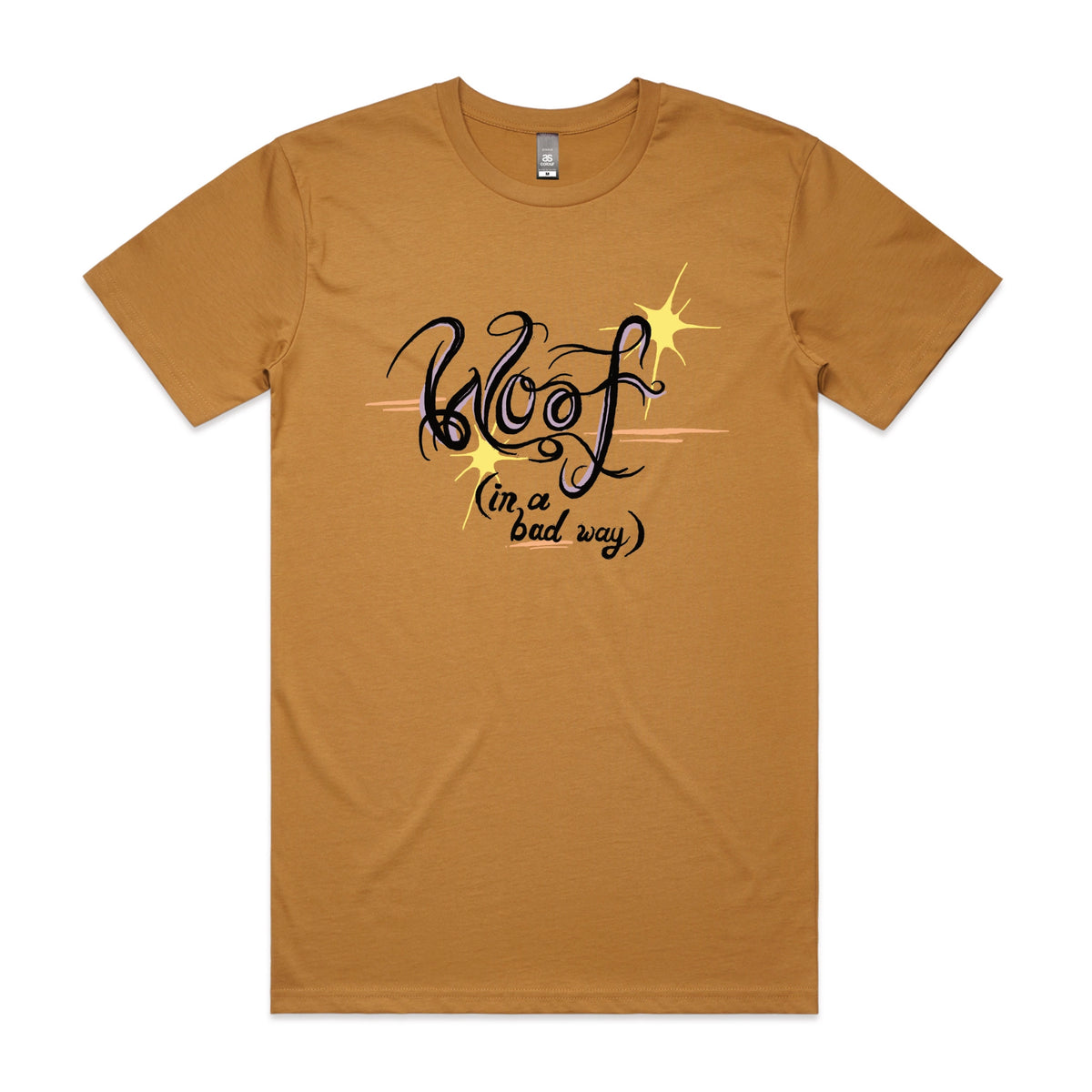 Camel unisex t-shirt with Woof graphic by Lonely Kids Club