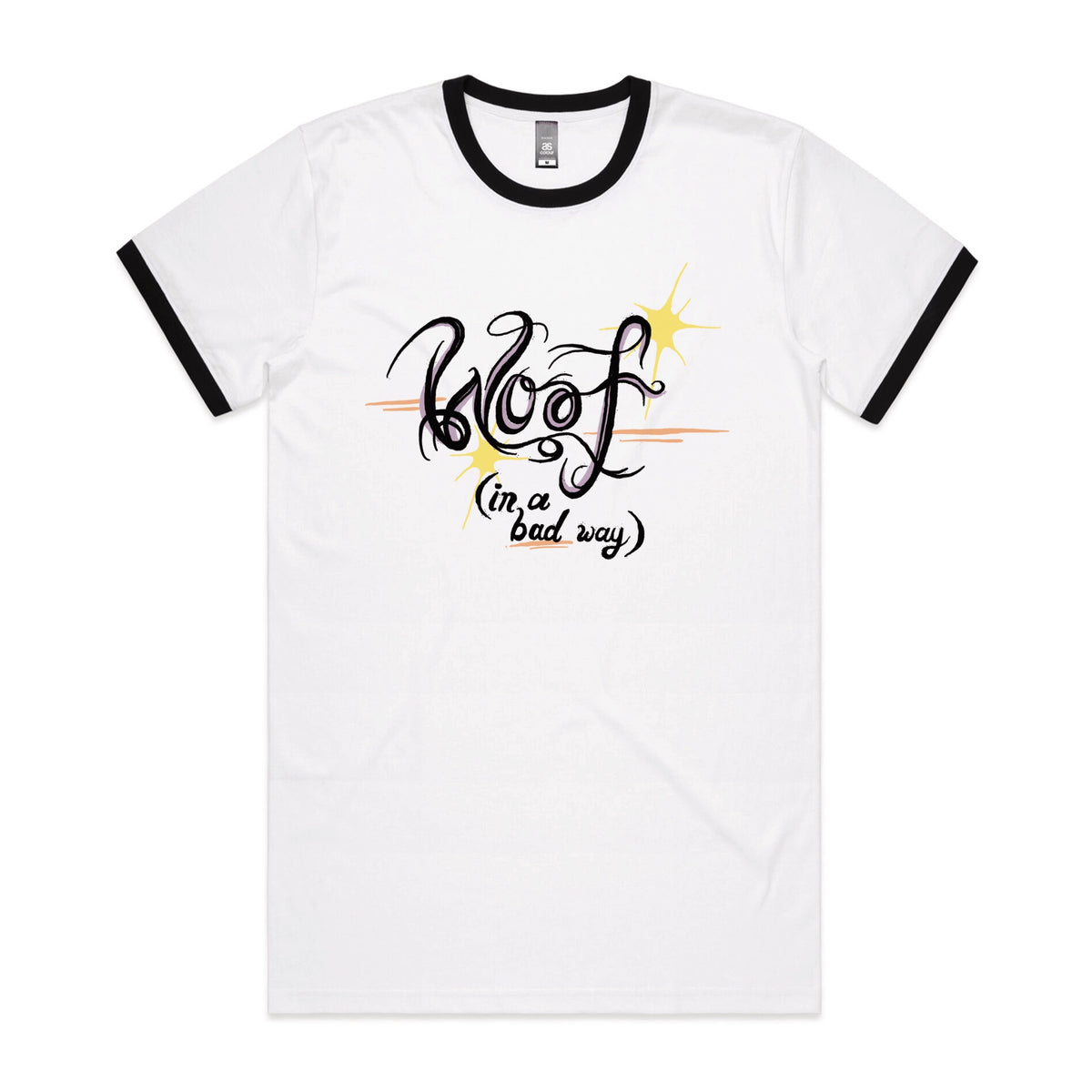 Black/White Ringer unisex t-shirt with Woof graphic by Lonely Kids Club