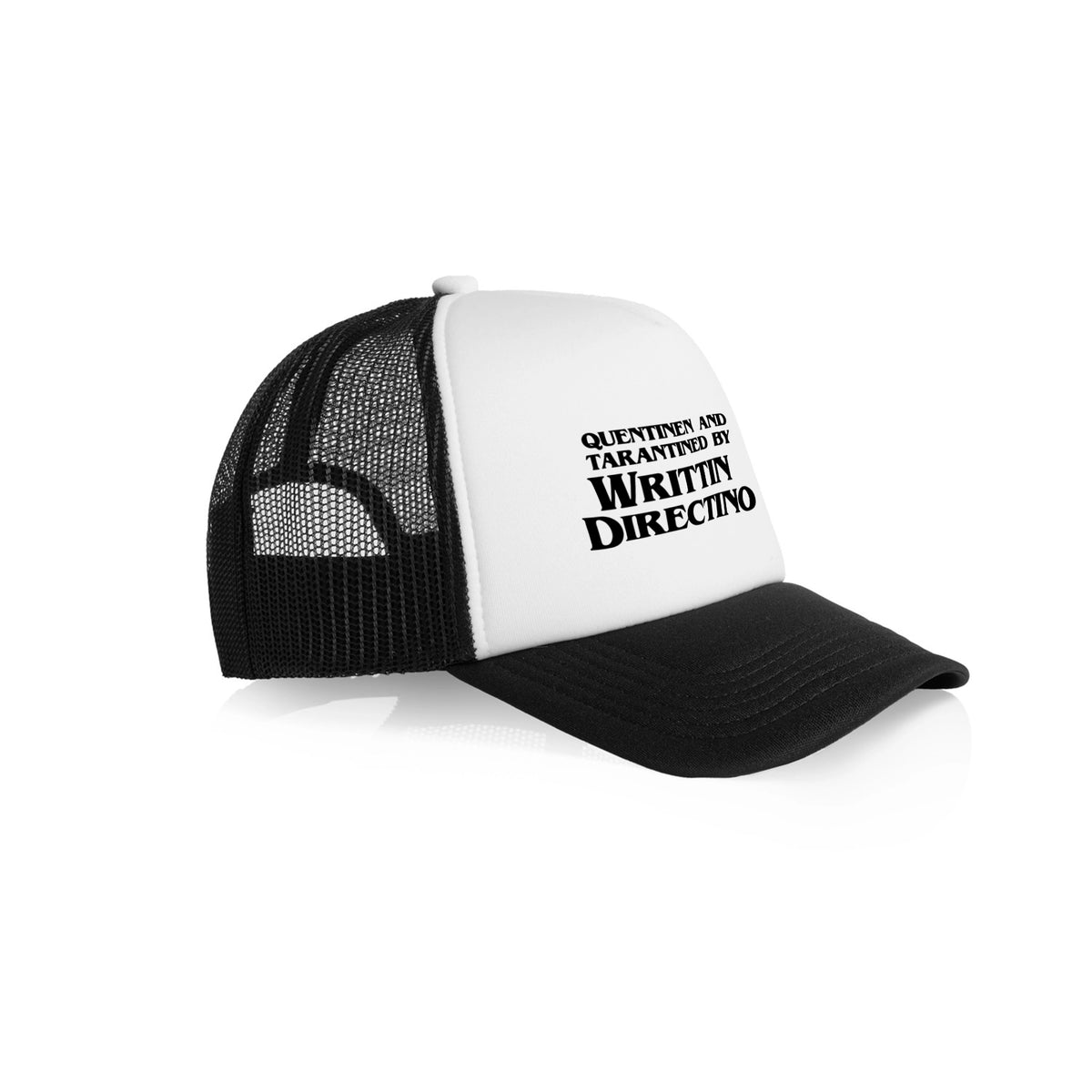 Black/White Contrast trucker cap with Writtin Directino Hat graphic by Lonely Kids Club