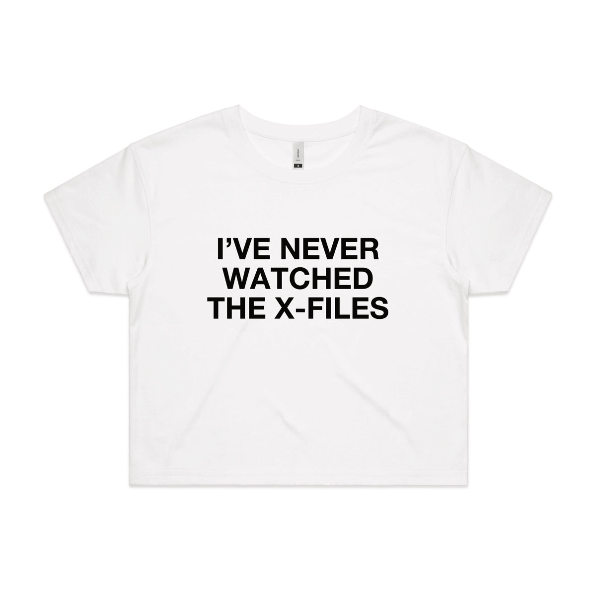 White crop top with The X-Files TV design from Lonely Kids Club