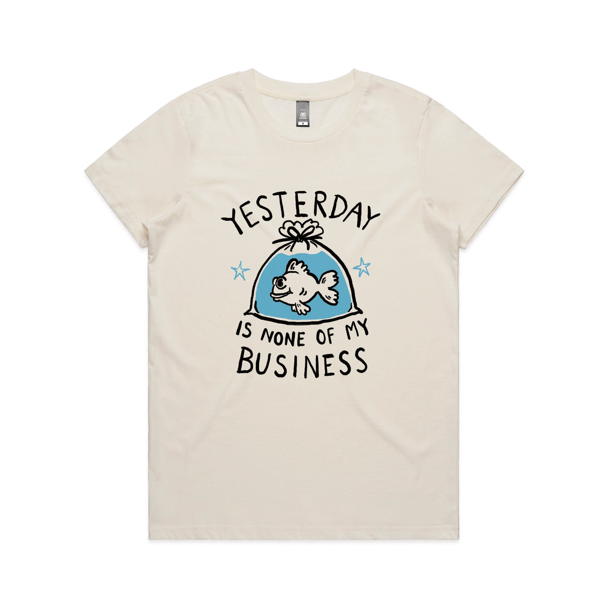 Ecru fitted womens t-shirt with Yesterday graphic by Lonely Kids Club