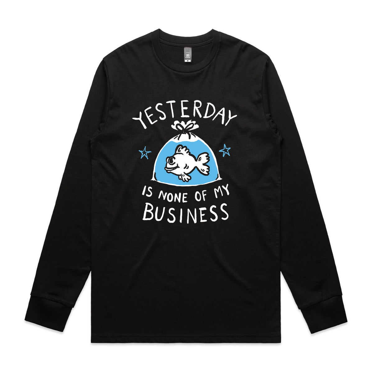 Black long sleeve t-shirt with Yesterday graphic by Lonely Kids Club
