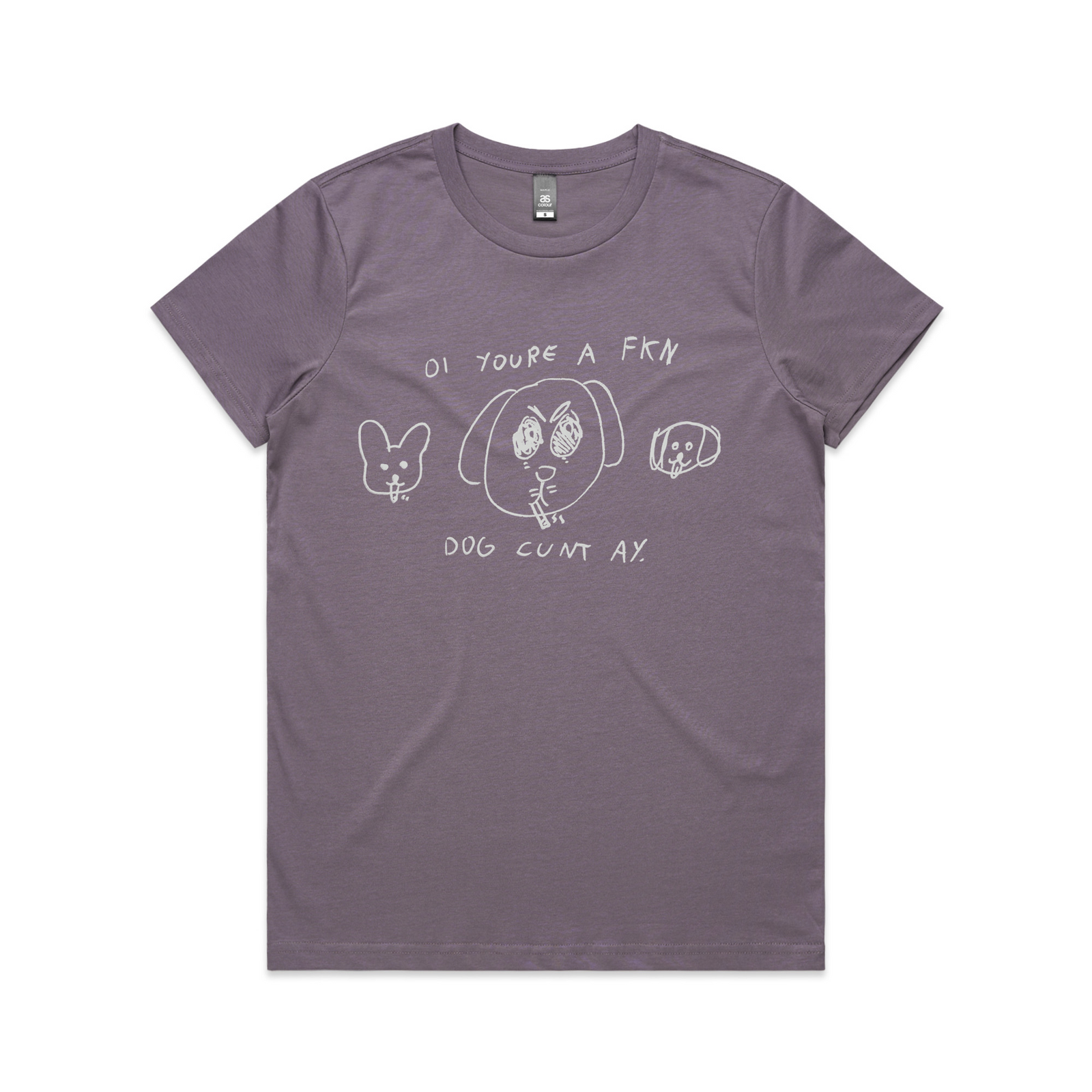 Mauve fitted womens t-shirt with Youre A Dog graphic by Lonely Kids Club