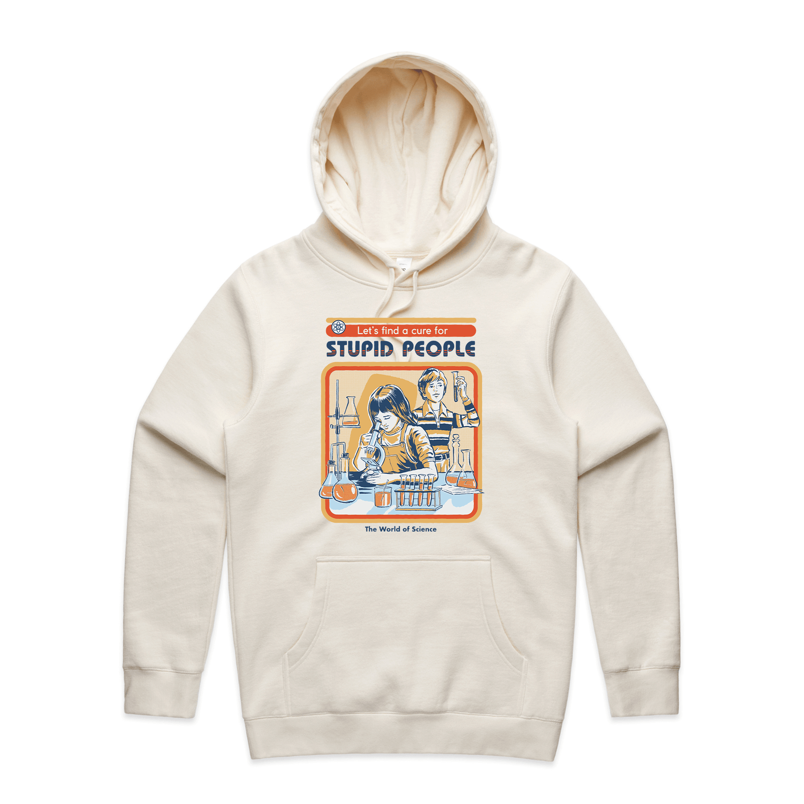 Ecru regular hoodie with A Cure For Stupid People Hoodie graphic by Lonely Kids Club
