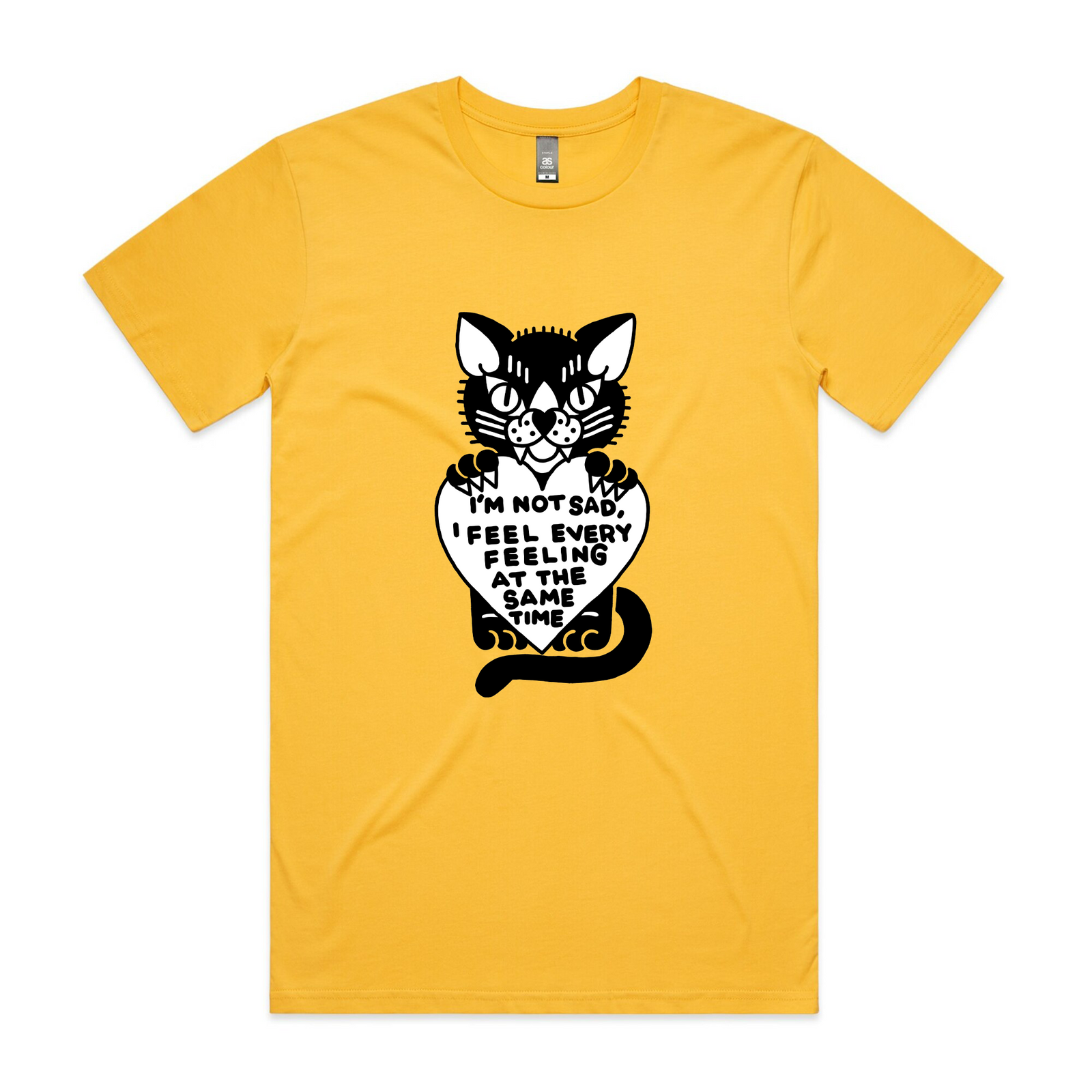 Yellow unisex t-shirt with All Feelings graphic by Lonely Kids Club