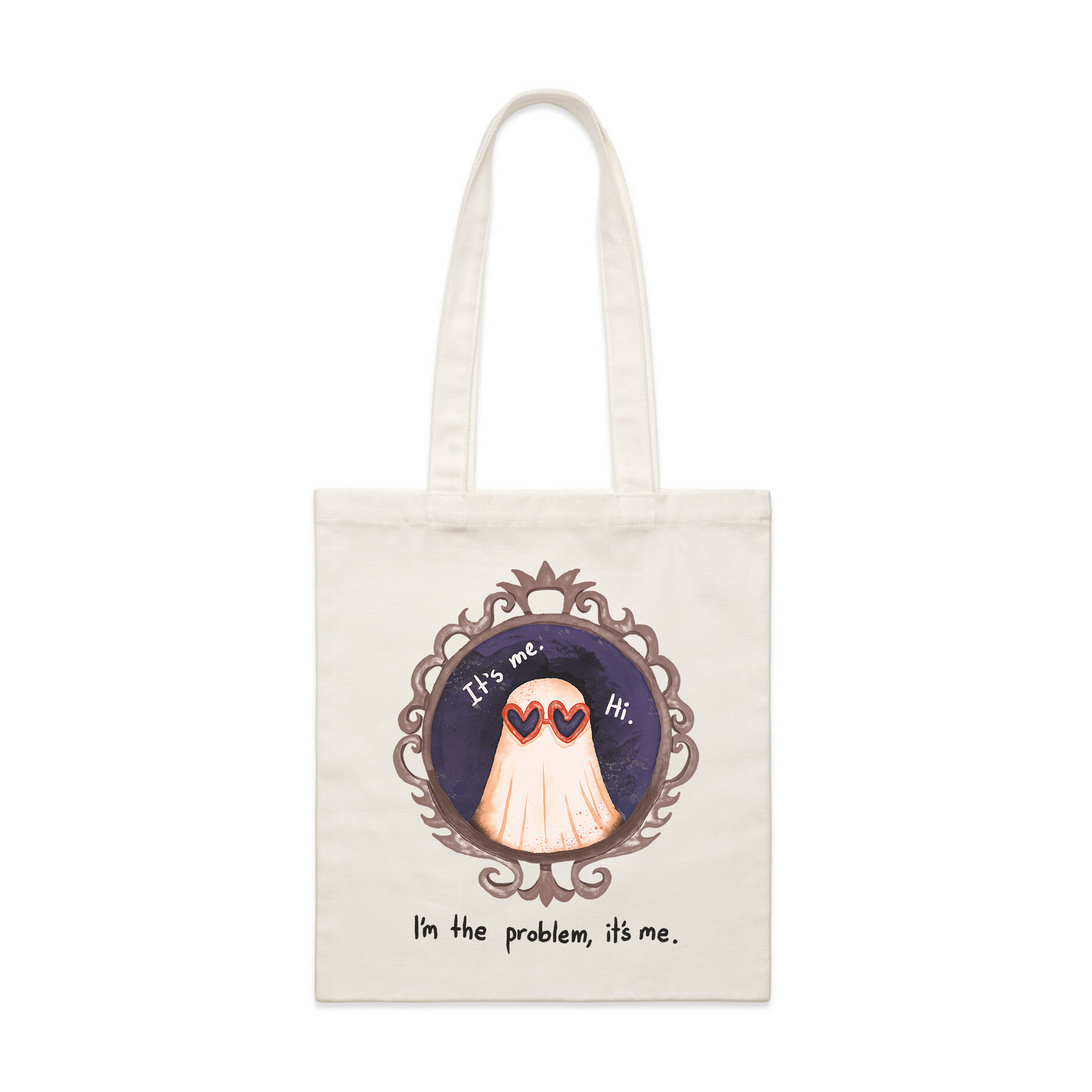 Cream parcel tote with Anti-Hero Ghost Tote graphic by Lonely Kids Club