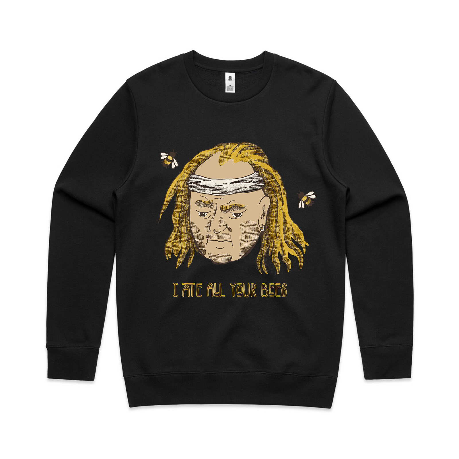 Black regular jumper with I Ate All Your Bees Jumper graphic by Lonely Kids Club