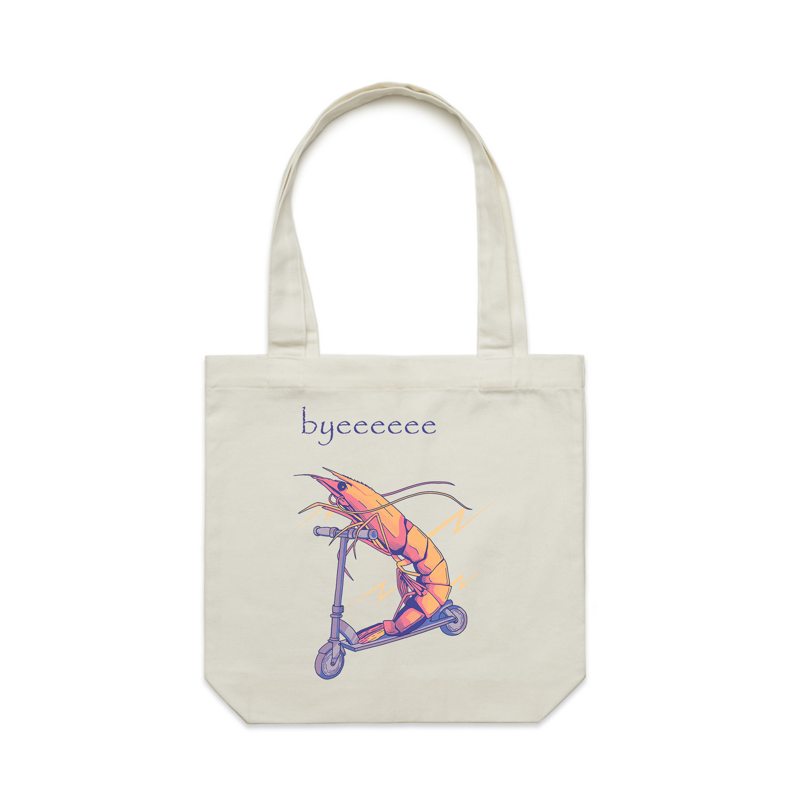 Cream carrie tote with Byeeeeee Tote graphic by Lonely Kids Club