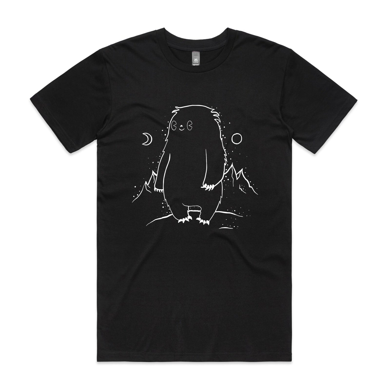 Black unisex t-shirt with Cecil in Space graphic by Lonely Kids Club