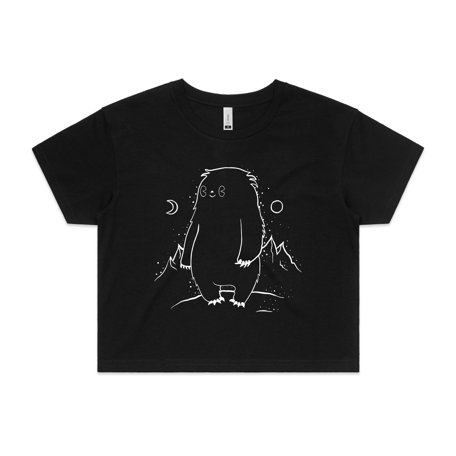 Black crop top with Cecil in Space graphic by Lonely Kids Club
