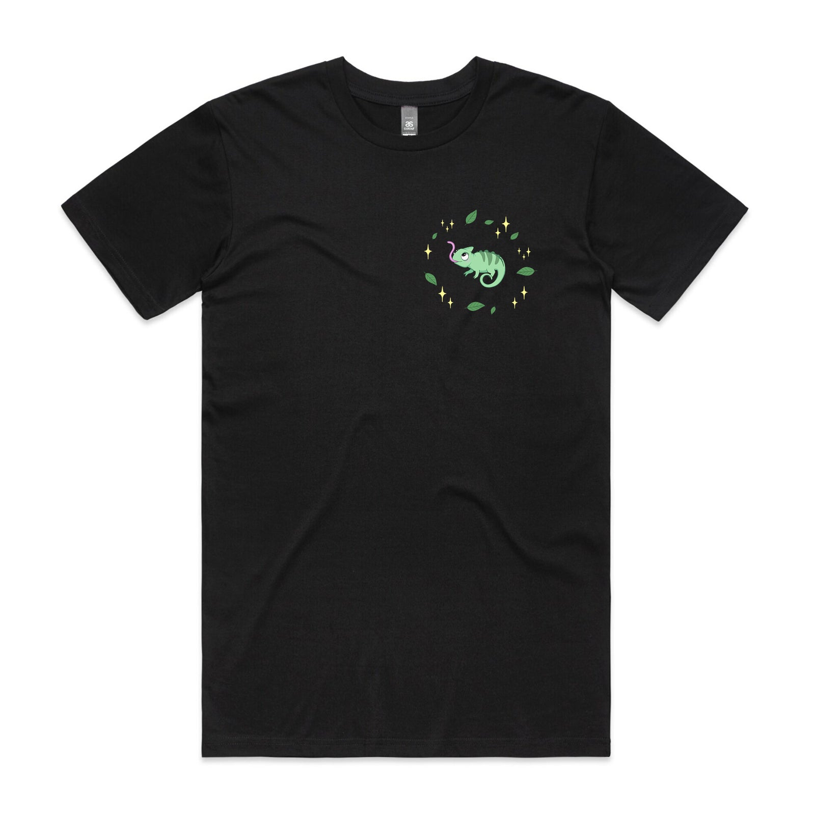 Black unisex t-shirt with Chameleon graphic by Lonely Kids Club
