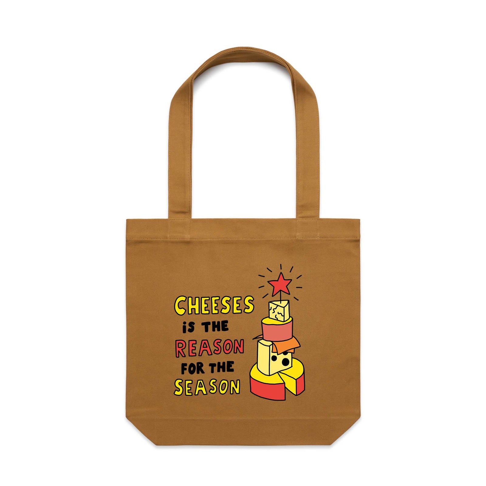 Camel carrie tote with Cheeses Is The Reason Tote graphic by Lonely Kids Club