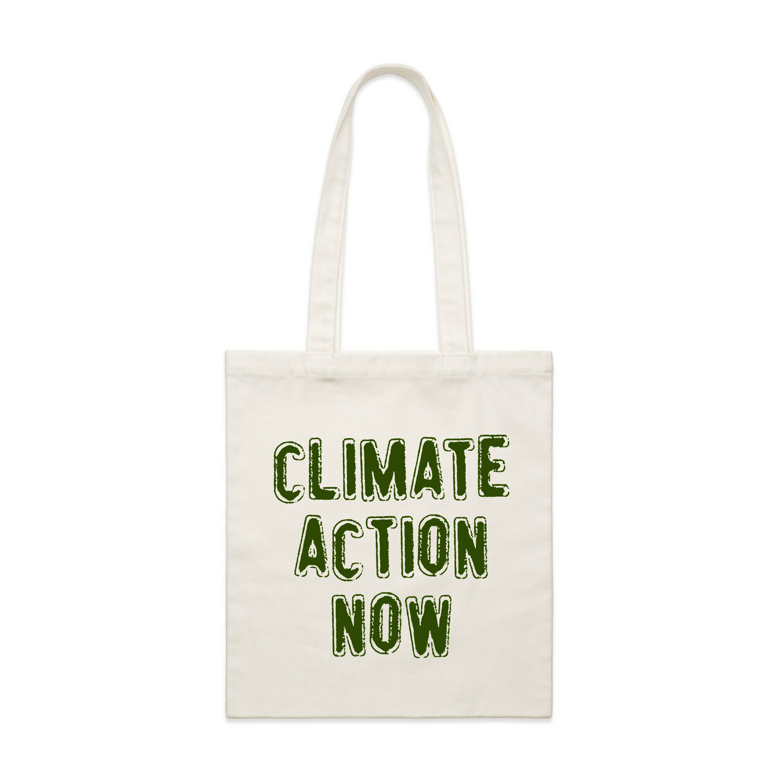 Cream parcel tote with Climate Action Now Tote graphic by Lonely Kids Club