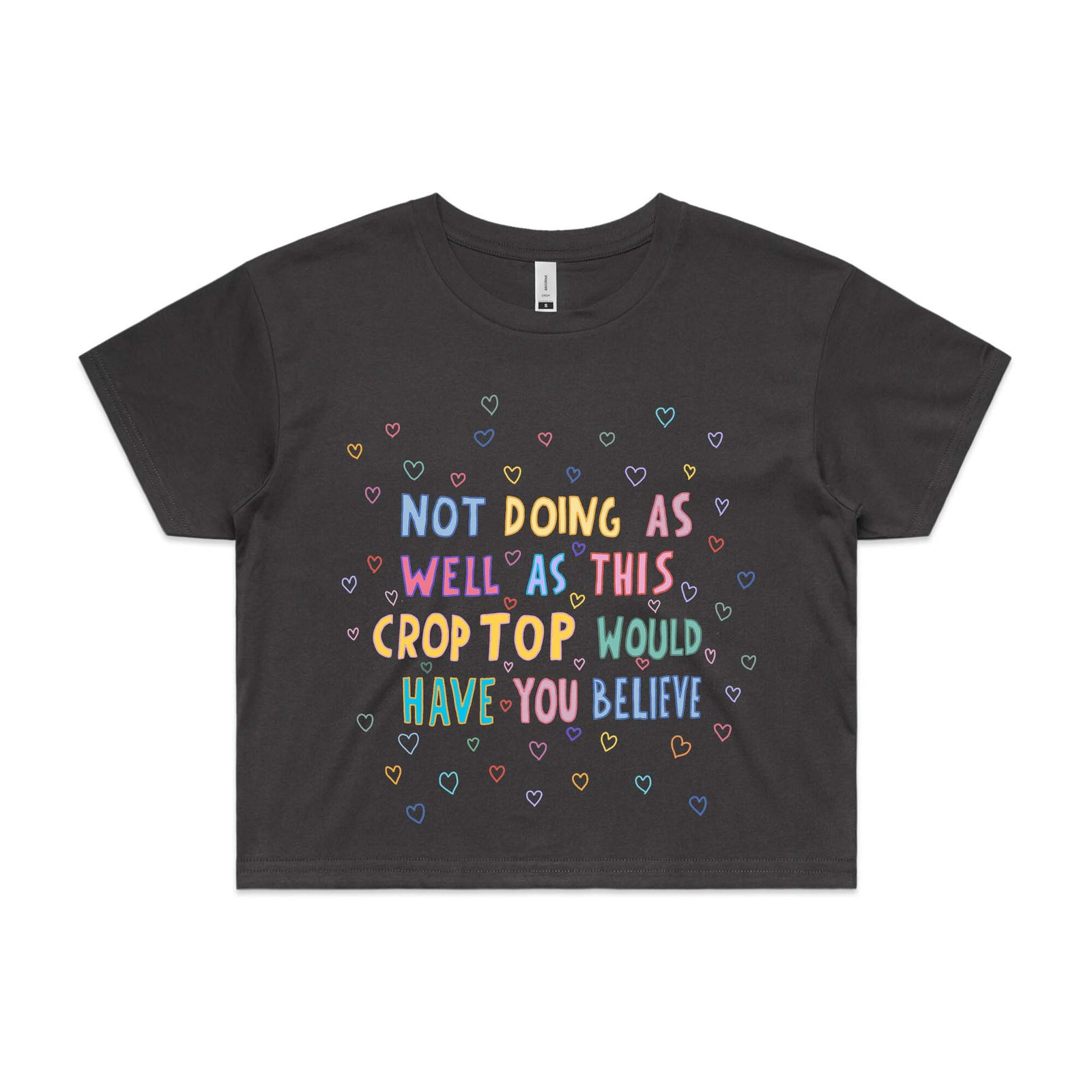 Faded Black crop top with Not Doing As Well Crop graphic by Lonely Kids Club