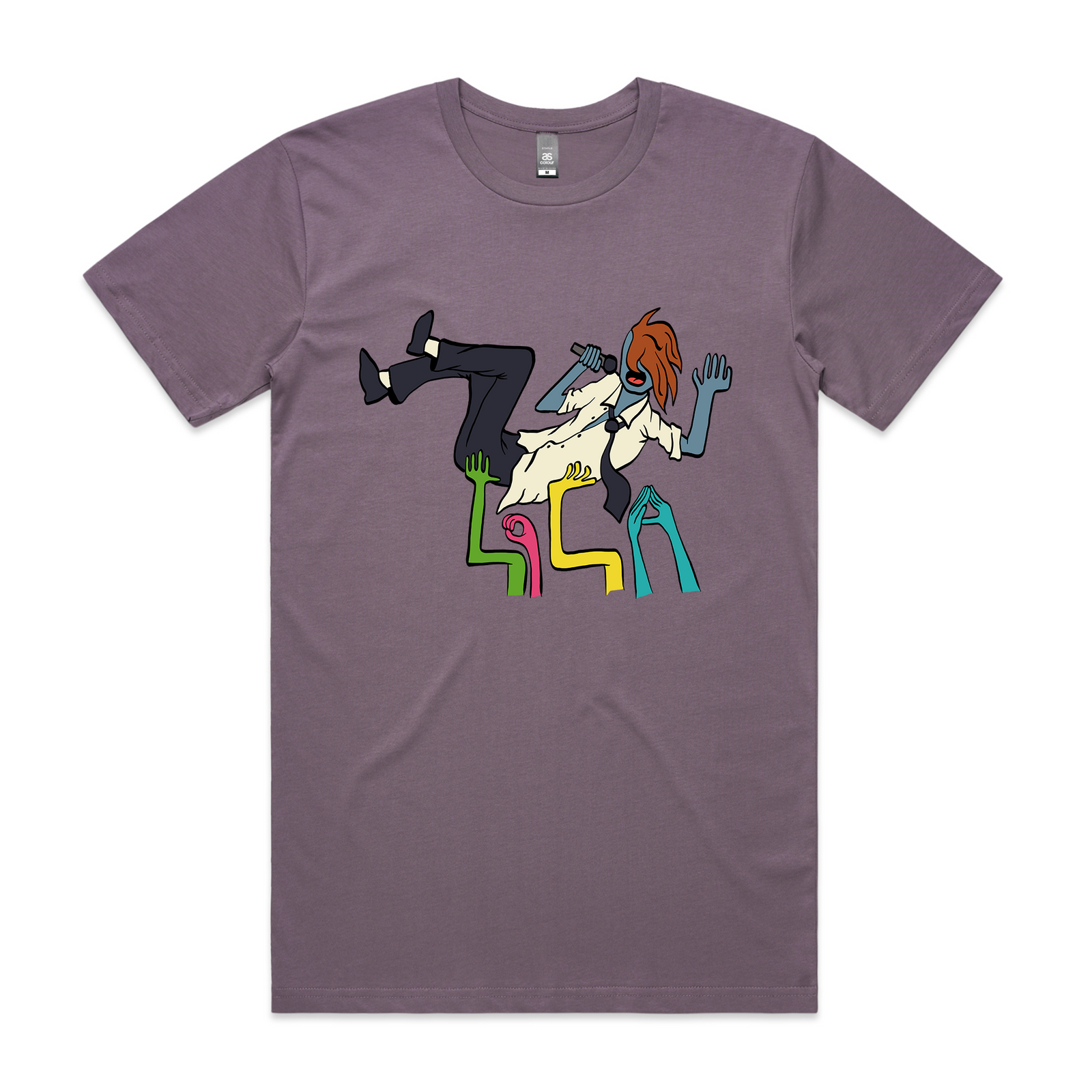 Mauve unisex t-shirt with LOLA Crowdsurfer graphic by Lonely Kids Club