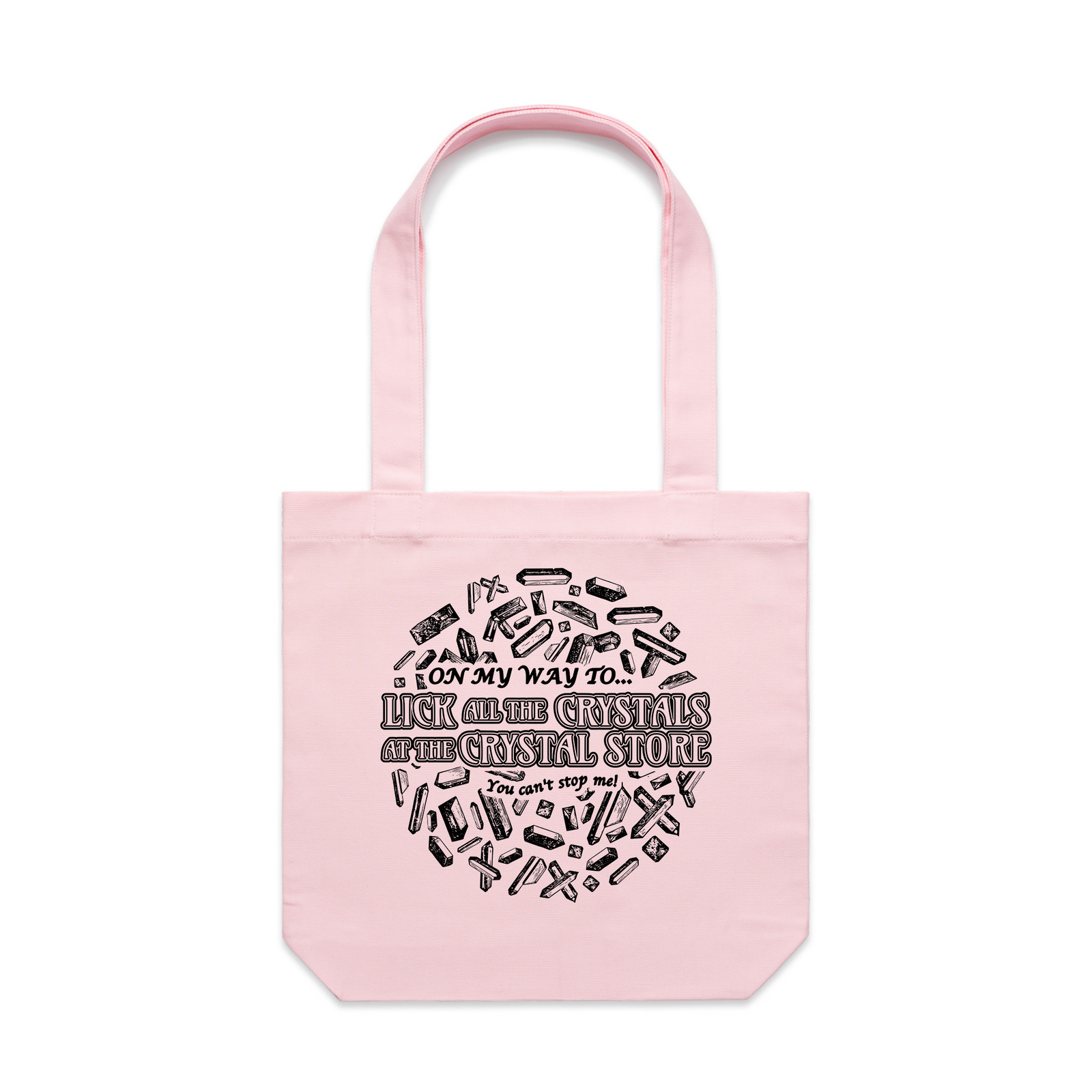 Pink carrie tote with Crystal Licker Tote graphic by Lonely Kids Club