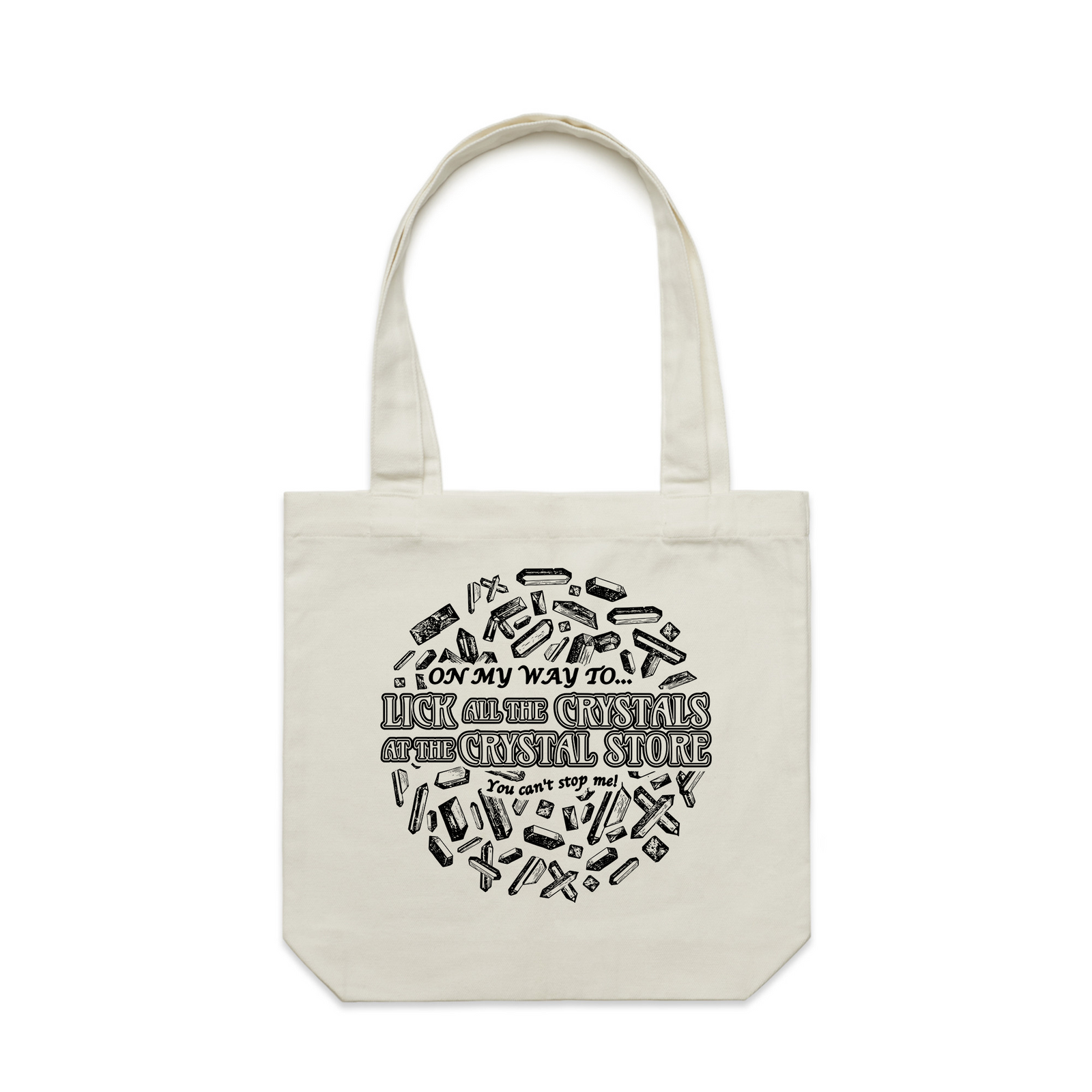 Cream carrie tote with Crystal Licker Tote graphic by Lonely Kids Club