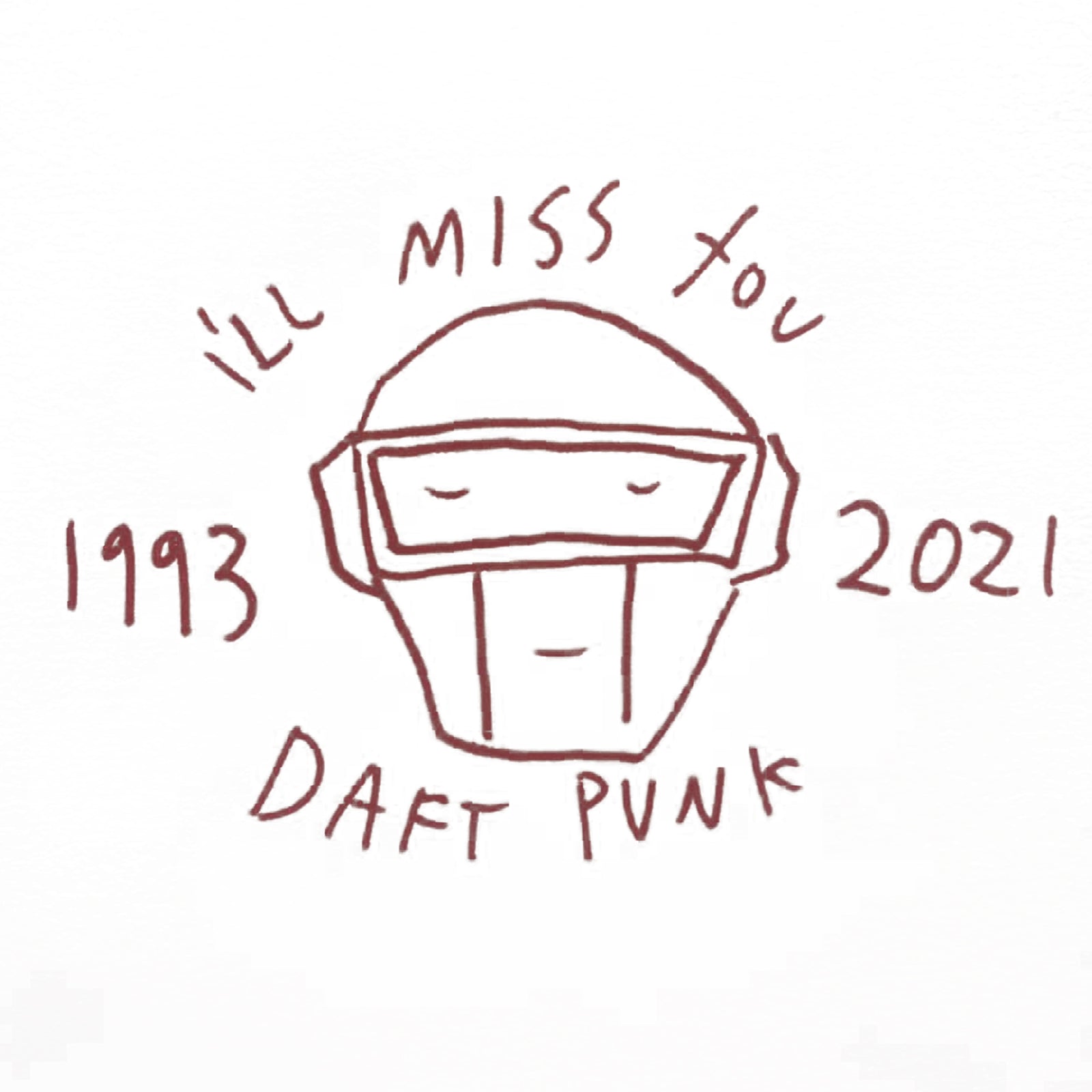 T-shirt with a hand-drawn helmet, 'I'll Miss You', 'Daft Punk', '1993' and '2021' text by Lonely Kids Club