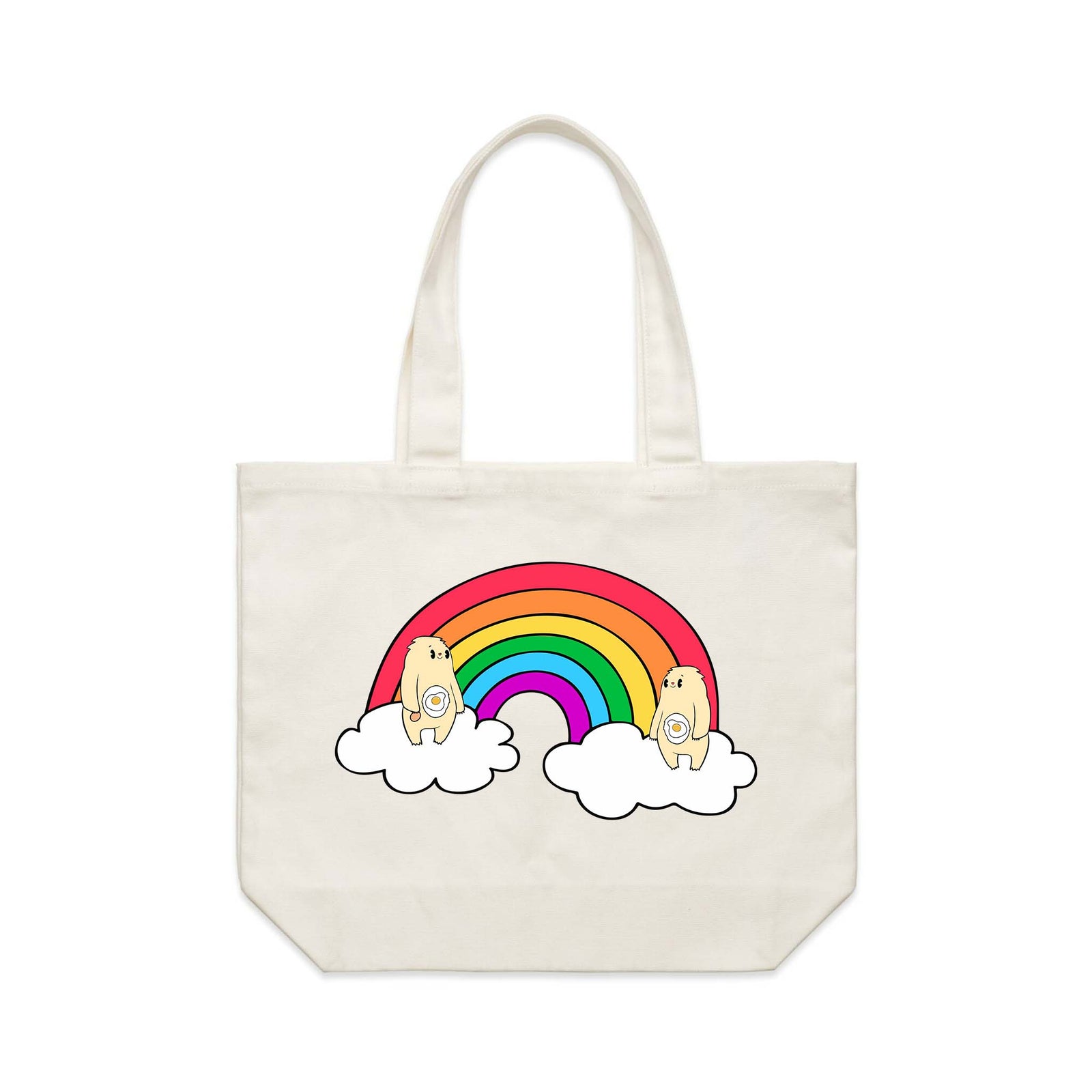 Cream shoulder tote with Egg Bear Tote graphic by Lonely Kids Club