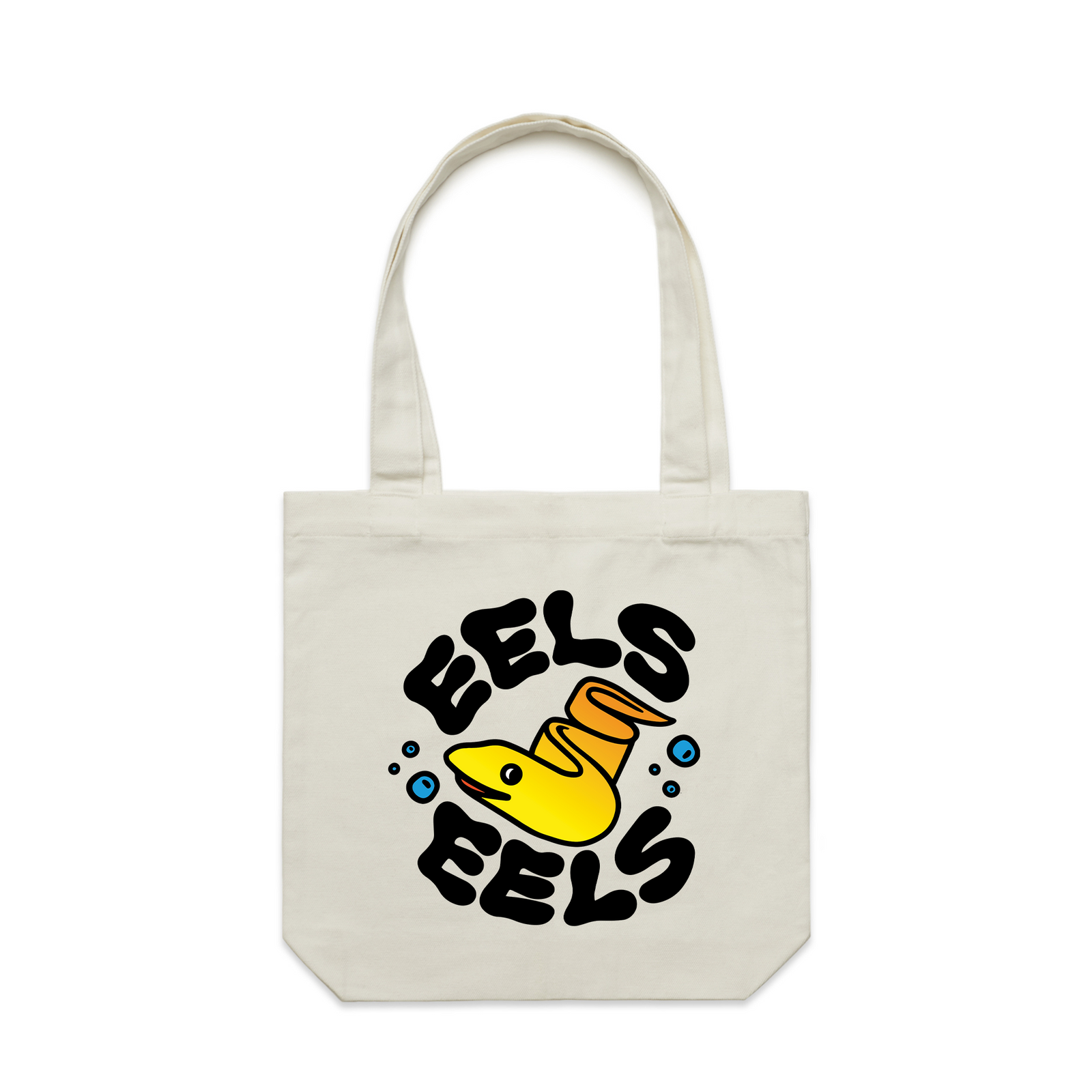 Cream carrie tote with Eels Eels Tote graphic by Lonely Kids Club